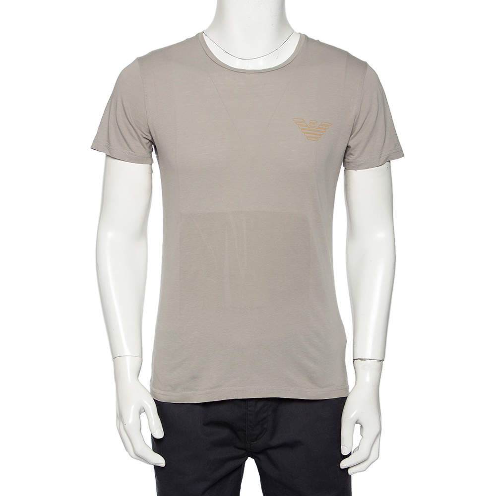 Pre Owned Emporio Armani Grey Logo Generationy Printed Cotton Crewneck T-Shirt M
