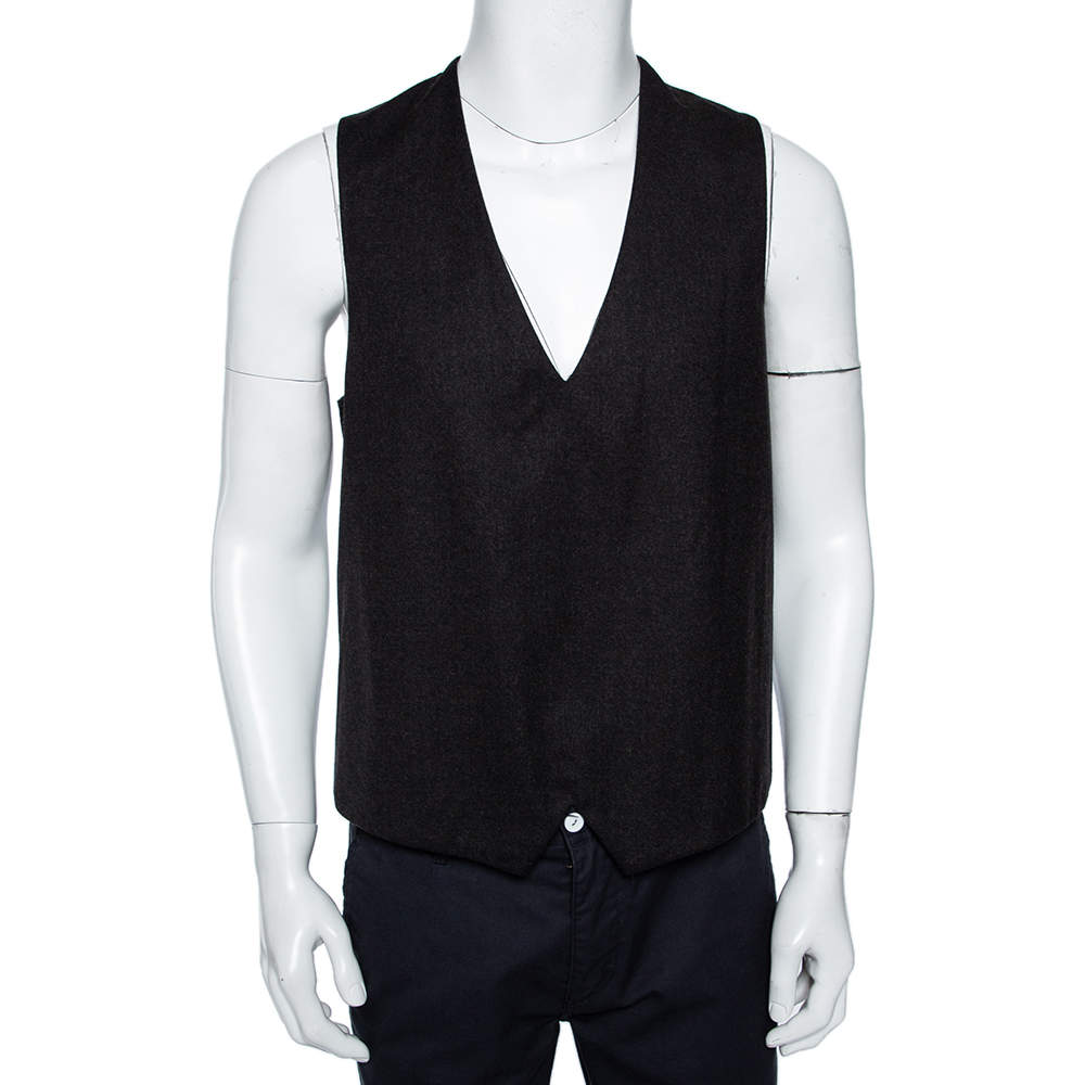 Pre Owned Emporio Armani Charcoal Grey Wool Matt Line Tuxedo Vest L