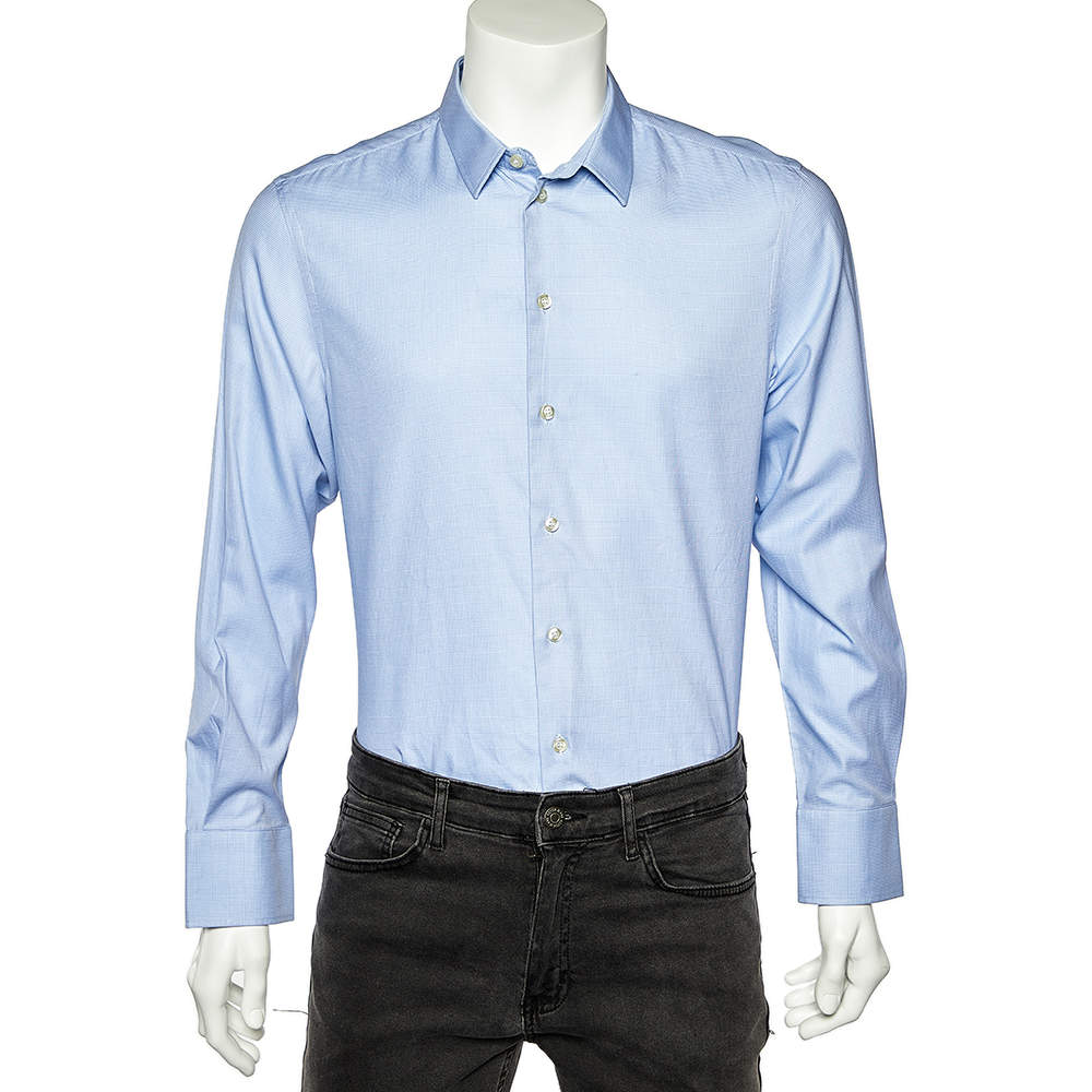 Emporio Armani Blue Cotton Button Front Shirt L