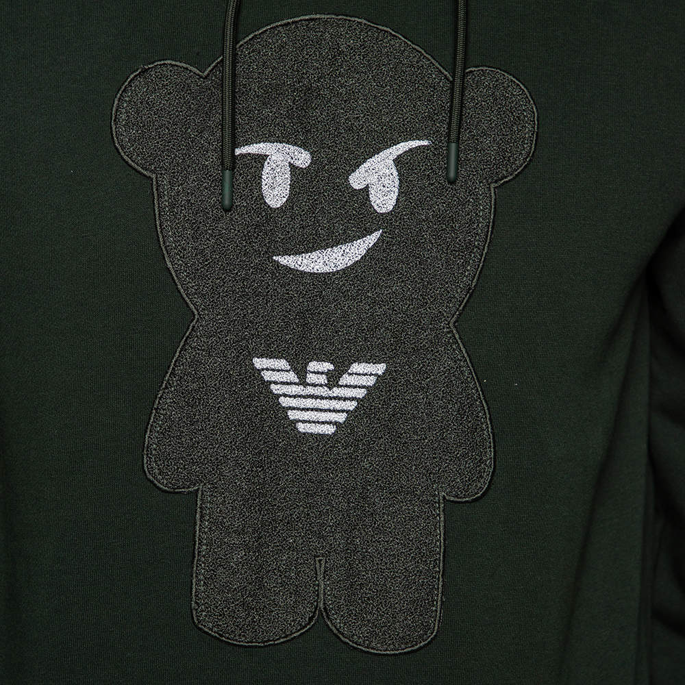 Emporio Armani Green Cotton Manga Bear Logo Embroidered Hoodie M Emporio Armani TLC