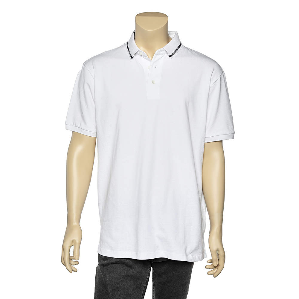 Pre Owned Emporio Armani White Cotton Contrast Trim Polo T-Shirt 3XL