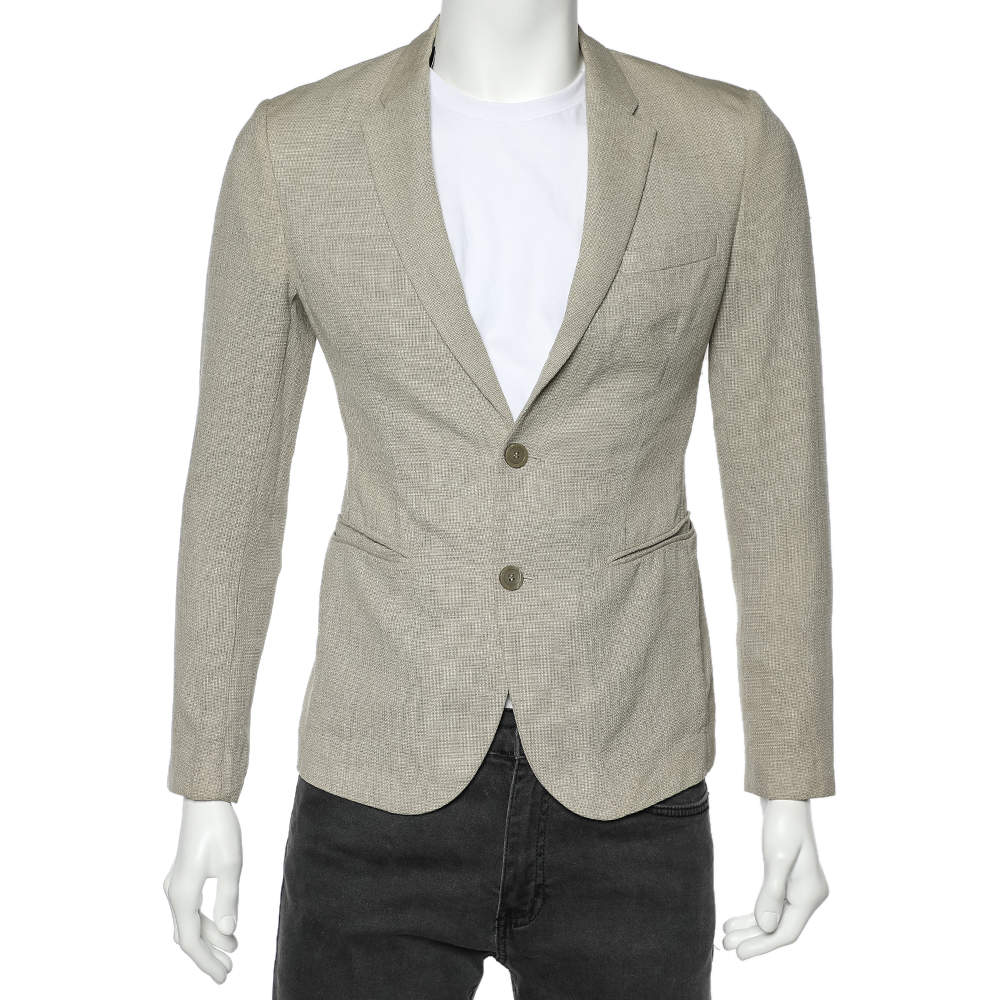 Emporio Armani Beige Textured Wool Button Front Blazer S