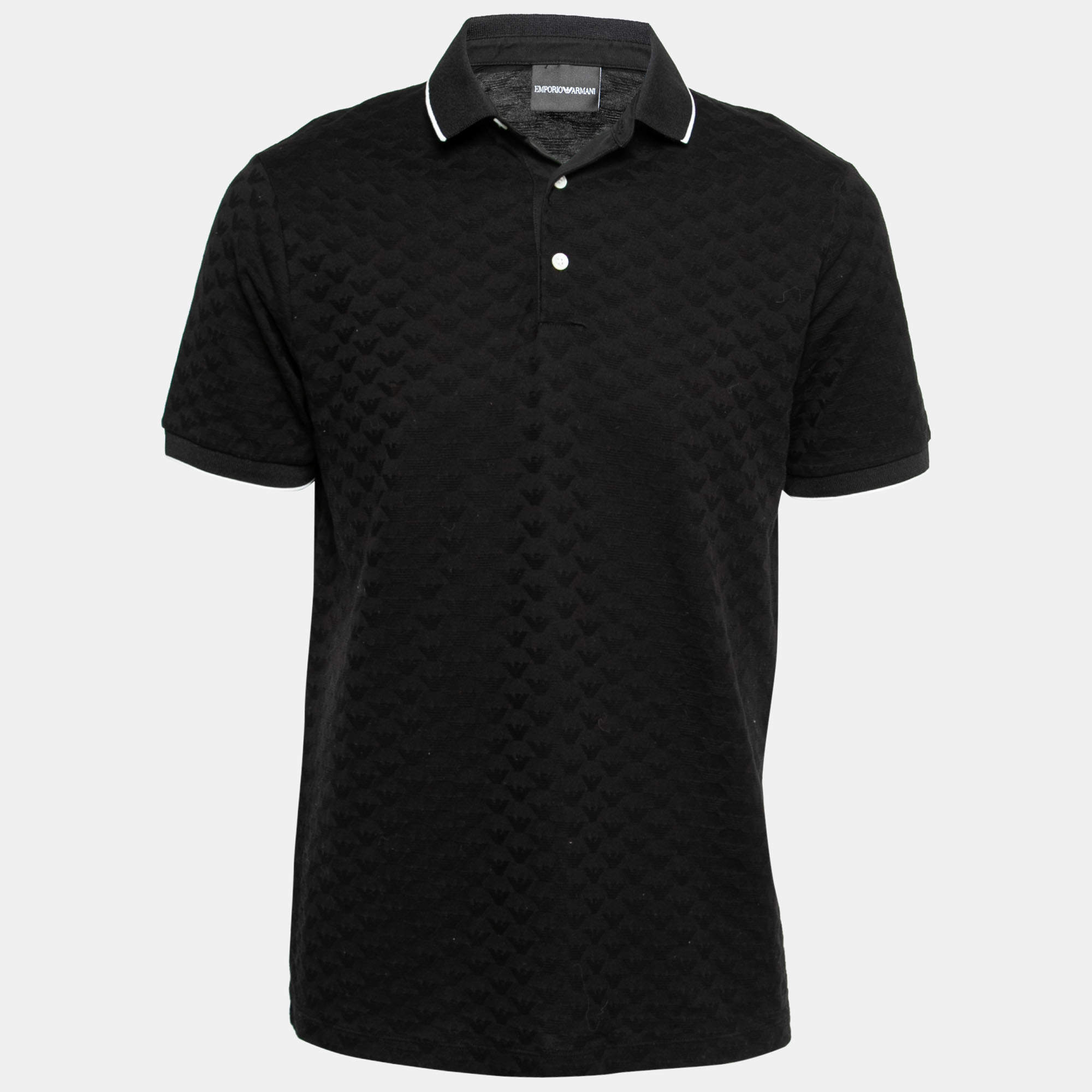 Pre Owned Emporio Armani Black Textured Knit Short Sleeve Polo T-Shirt L