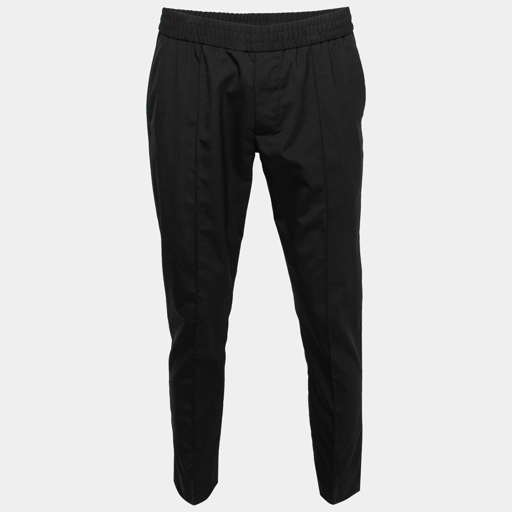 Pre Owned Emporio Armani Black Wool Drawstring Pants L