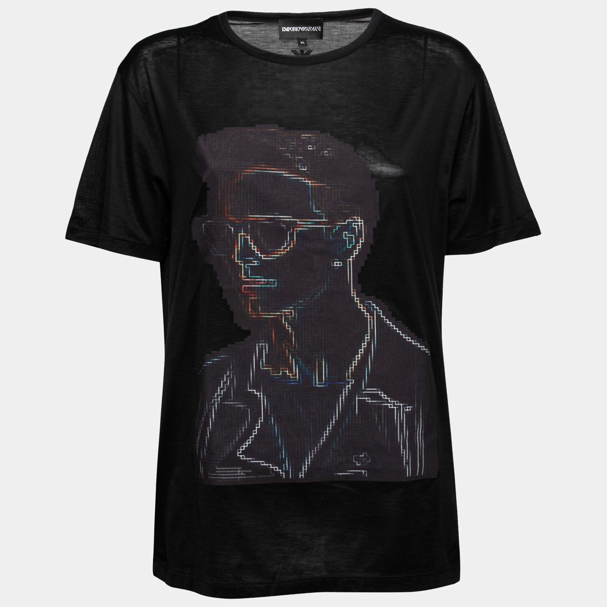 Pre Owned Emporio Armani Black Printed Cotton T-Shirt XL