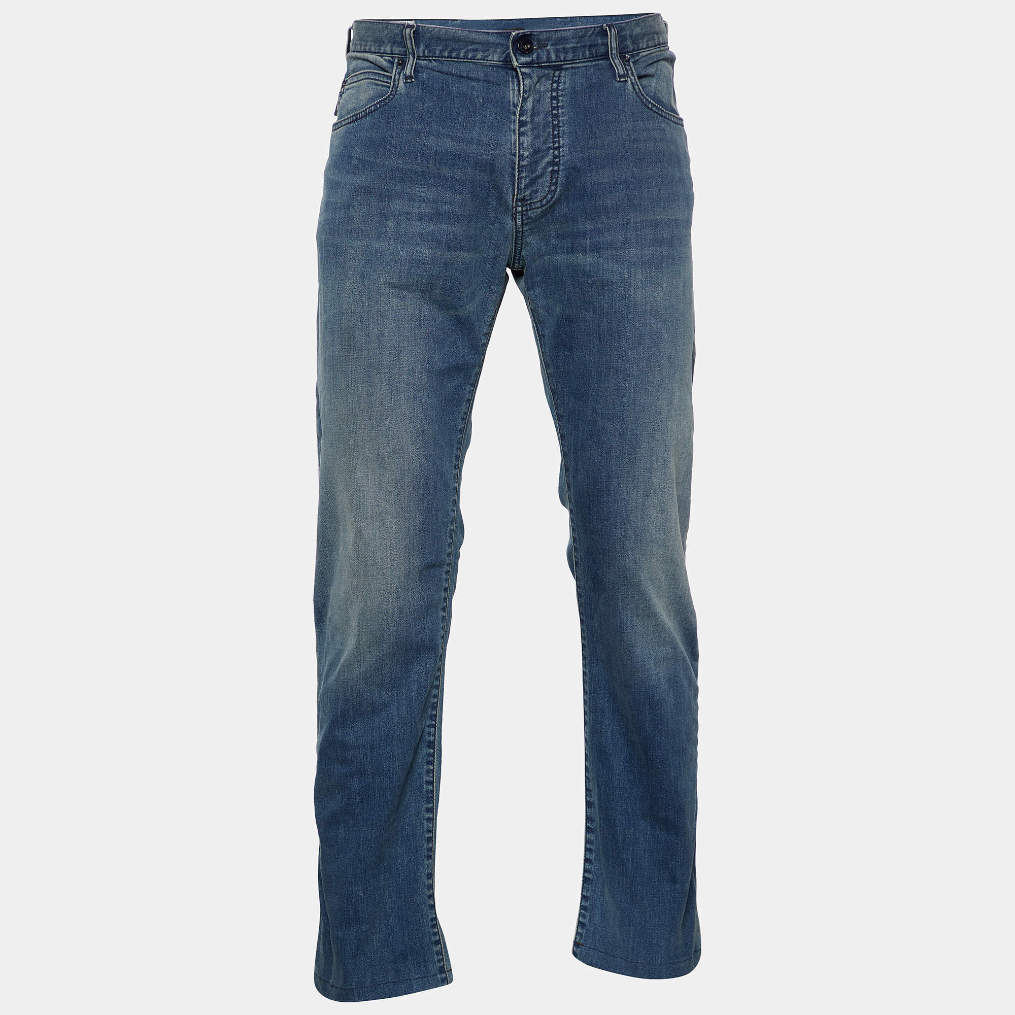 Pre Owned Emporio Armani Navy Blue Denim Straight Leg Jeans XL Waist 37.5"