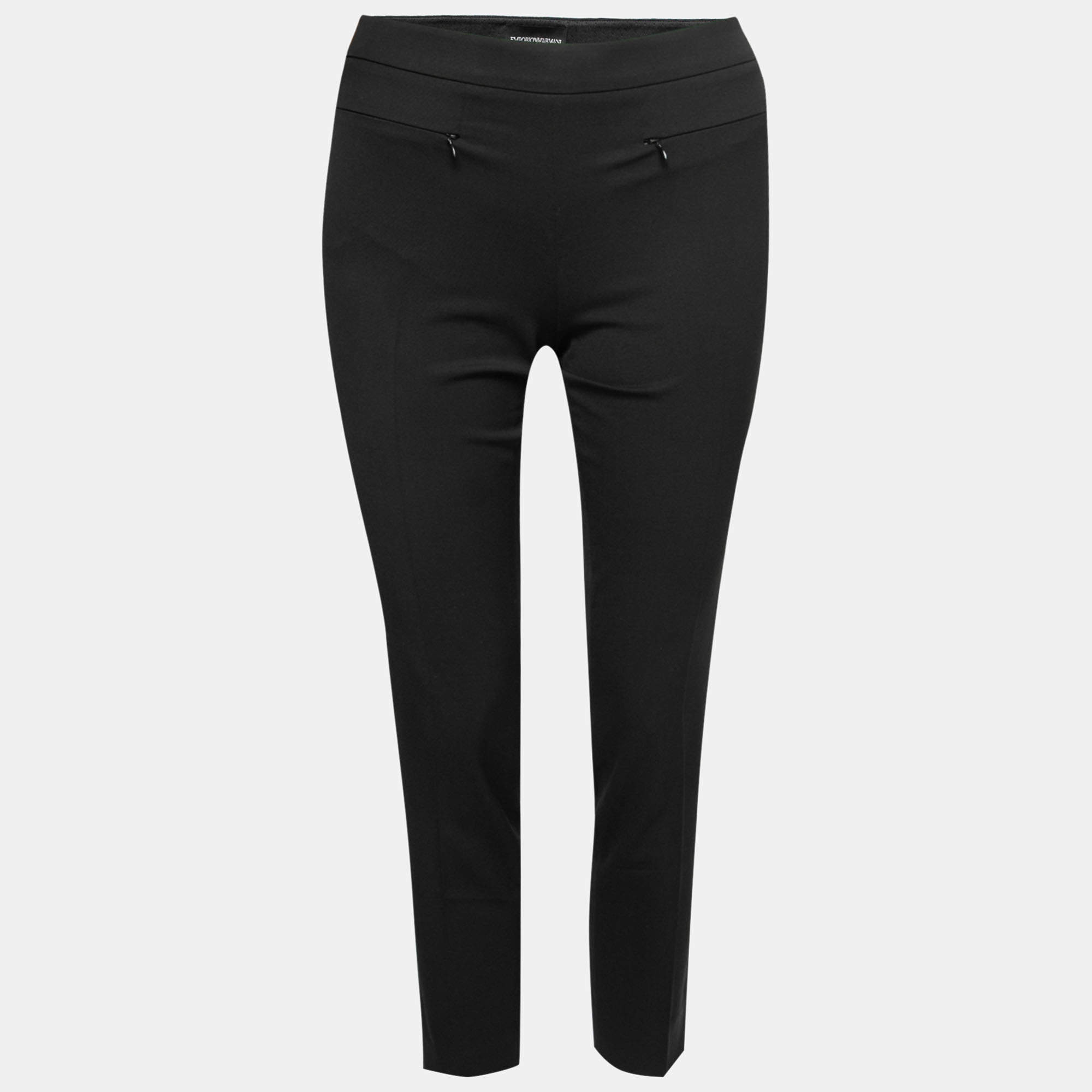 Pre Owned Emporio Armani Black Crepe Trousers M