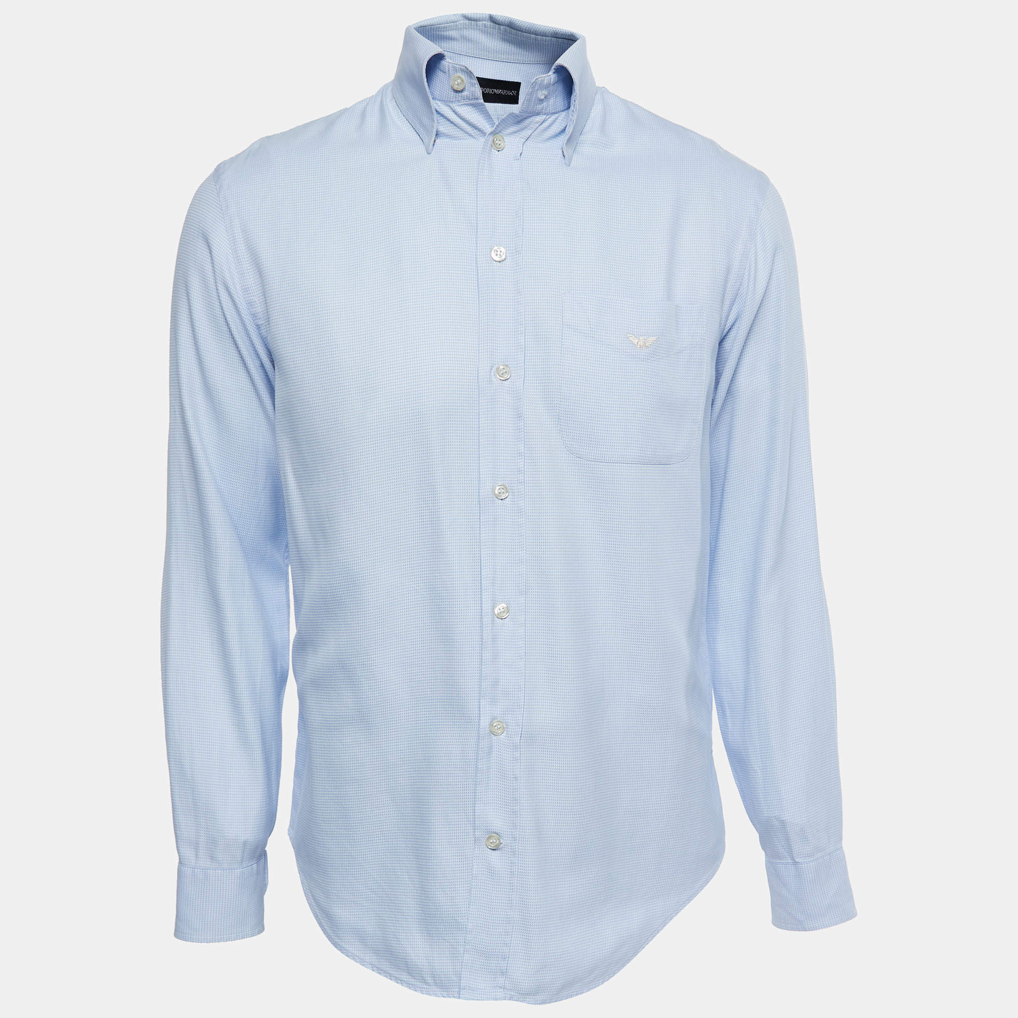 مملوكة مسبقًا Emporio Armani Blue Patterned Cotton Button Down Shirt M