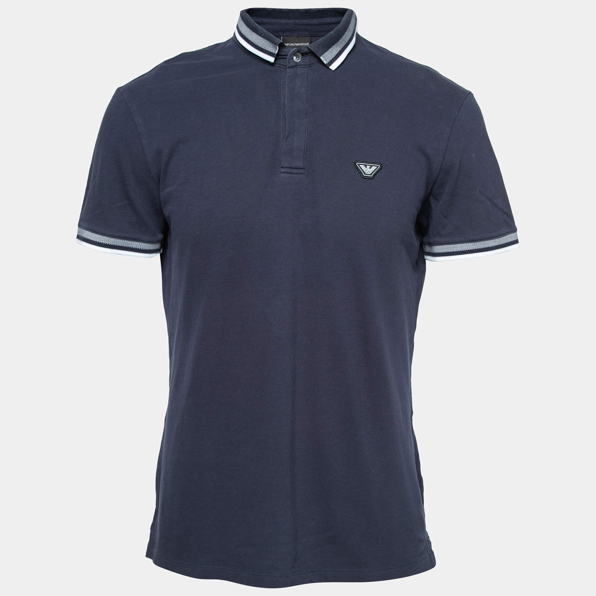 Pre Owned Emporio Armani Navy Blue Cotton Pique Polo T-Shirt XL