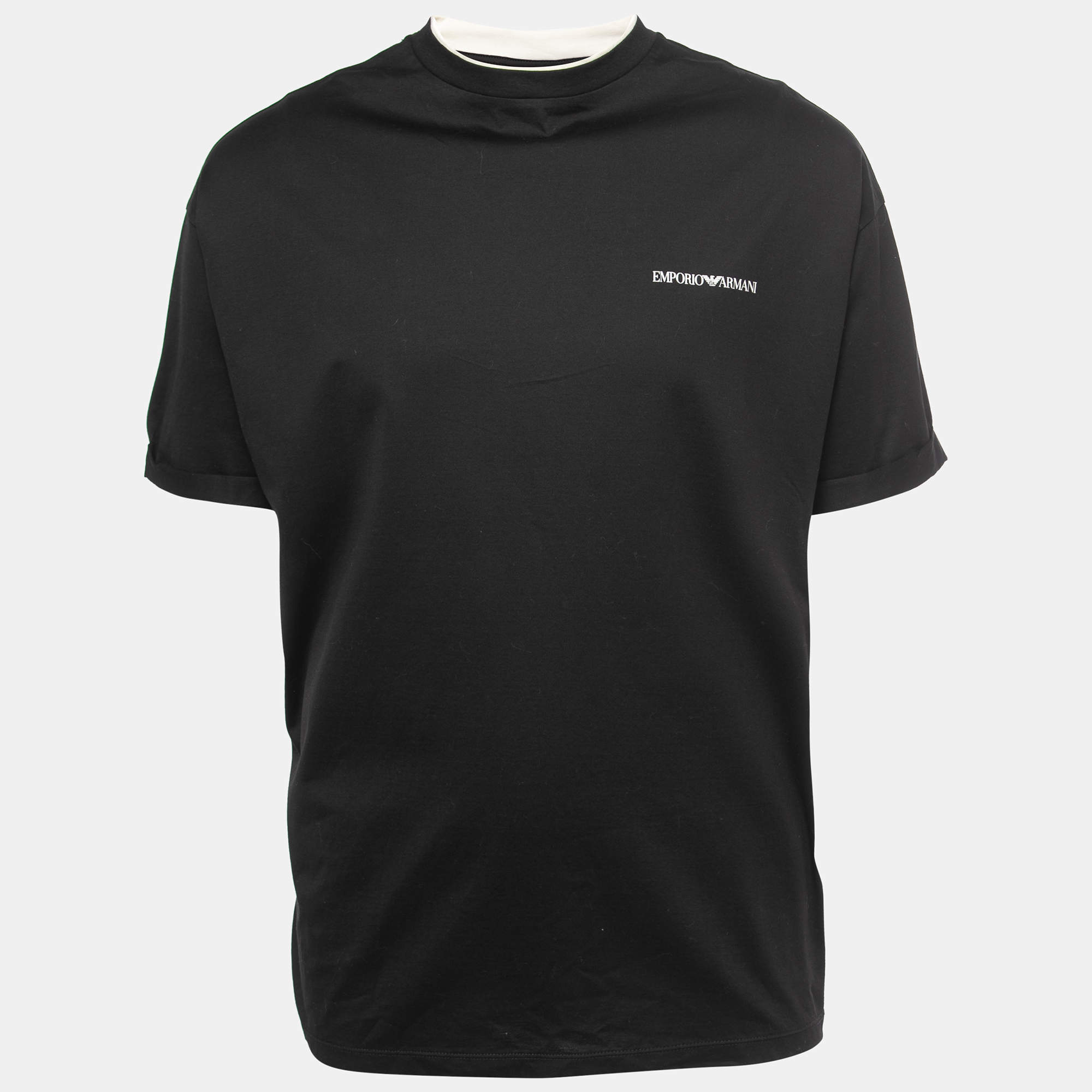 Pre Owned Emporio Armani Black Cotton Logo Print T-Shirt 2XL