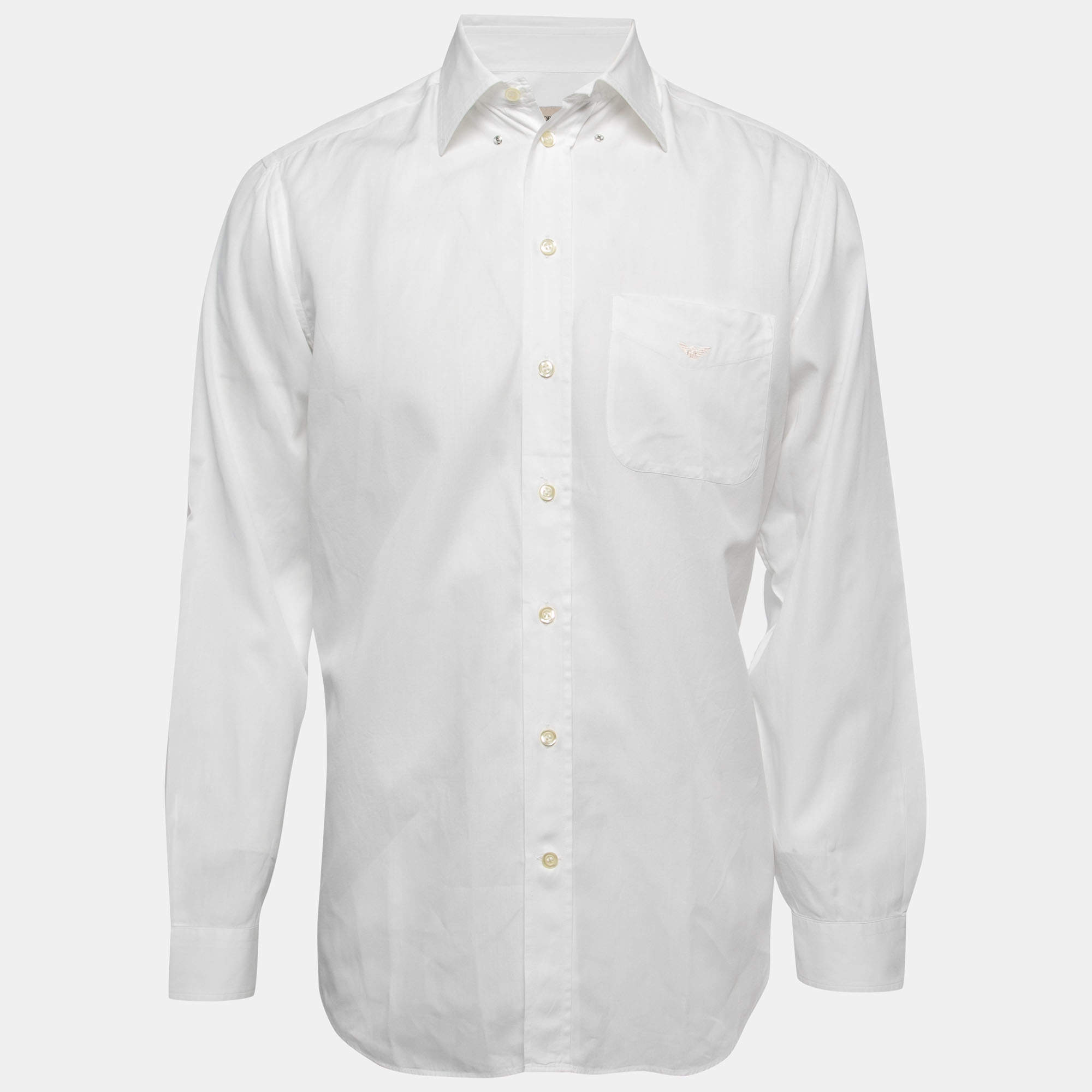 Pre Owned Emporio Armani White Cotton Button Down Full Sleeve T-Shirt M