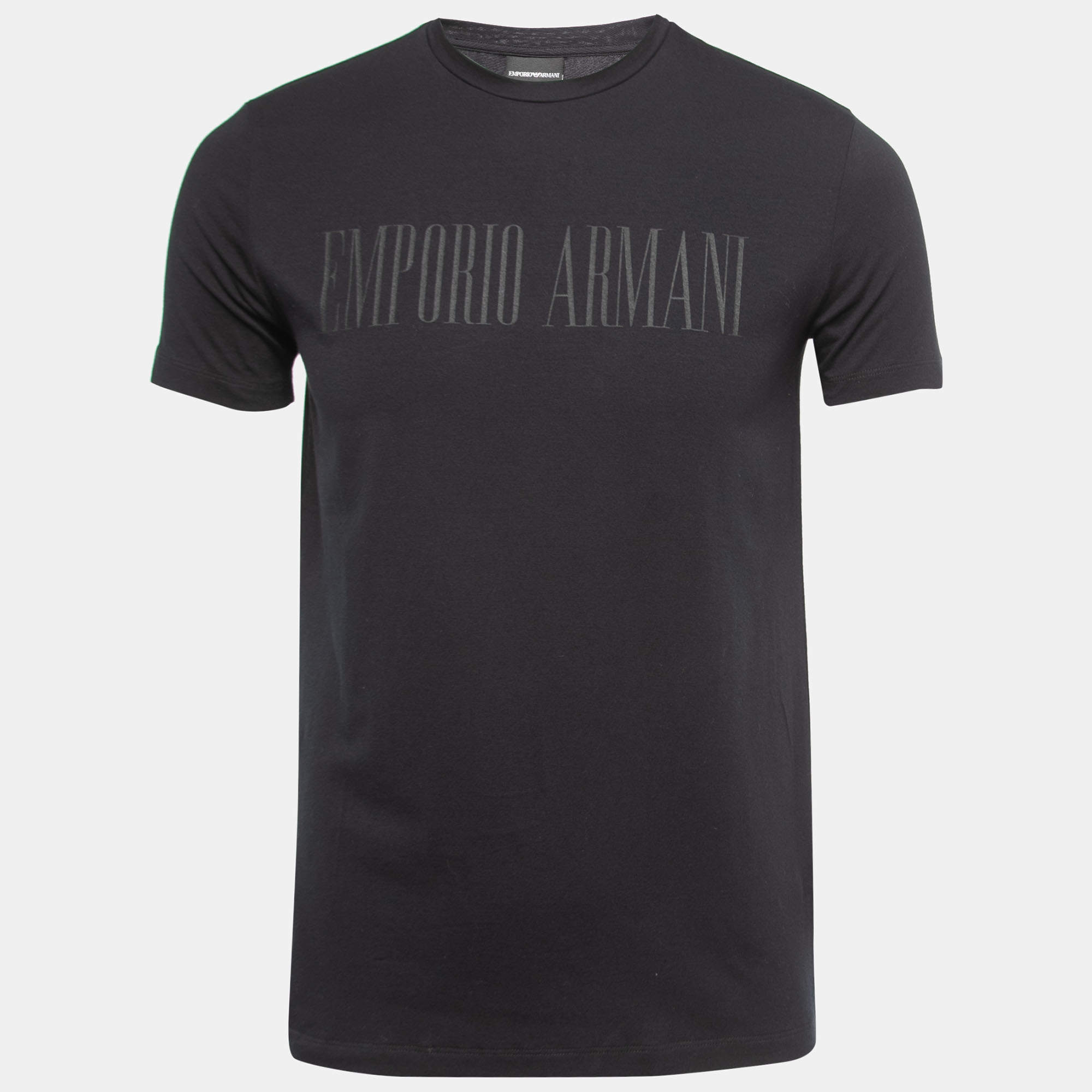 مملوكة مسبقًا Emporio Armani Black Logo Print Cotton Crew Neck Half Sleeve T-Shirt L