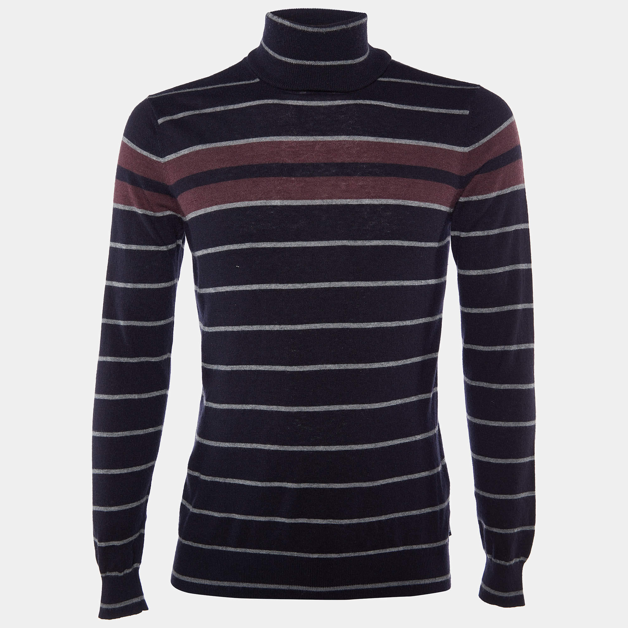 Pre Owned Emporio Armani Black Striped Wool & Cashmere Knit Sweater L