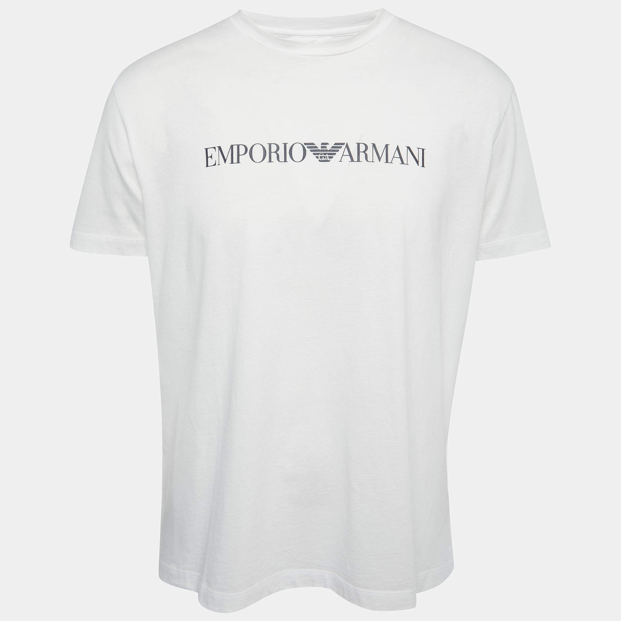 Emporio Armani White Logo Print Cotton Crew Neck T-shirt XXL
