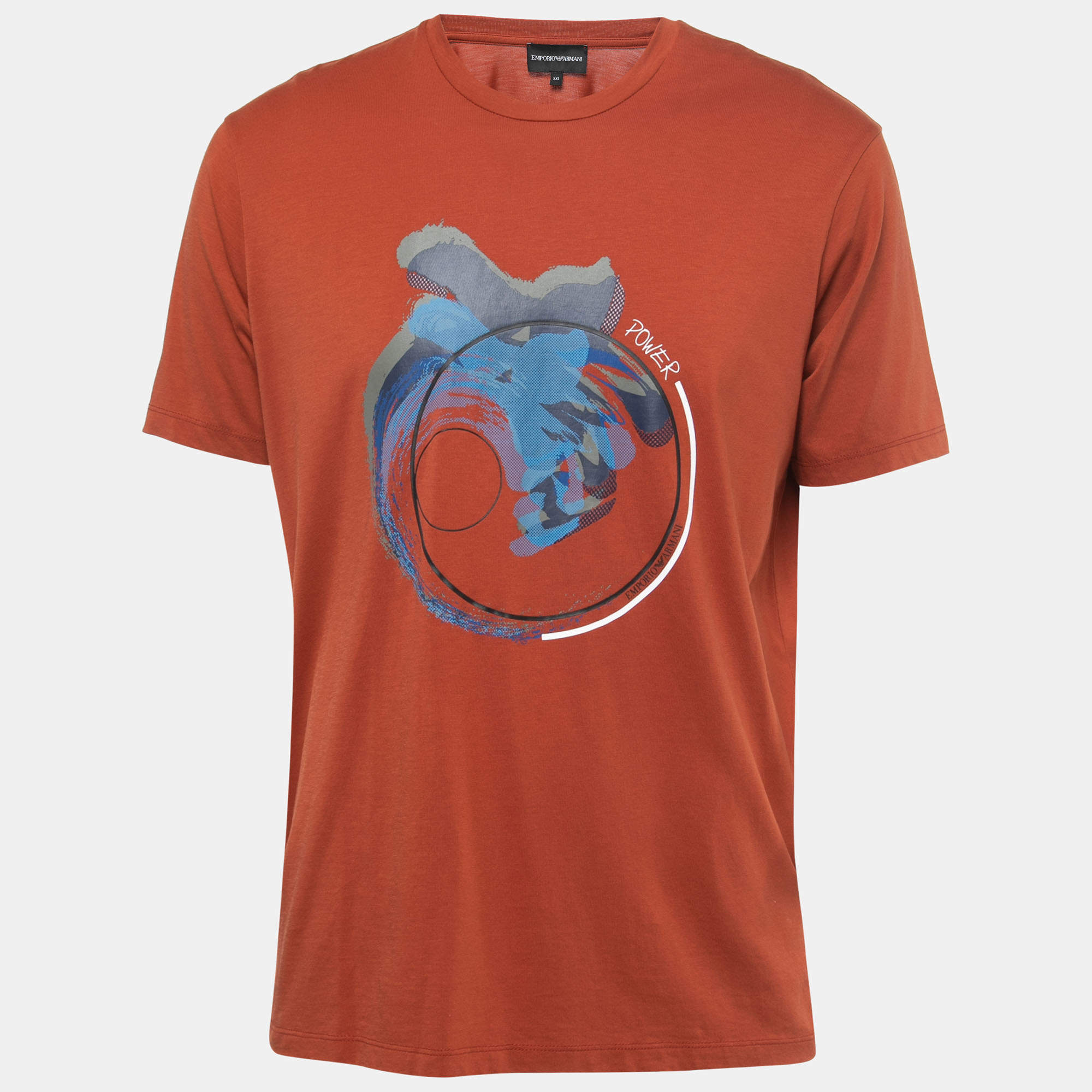 Pre Owned Emporio Armani Brown Power Print Cotton Crew Neck T-Shirt XXL