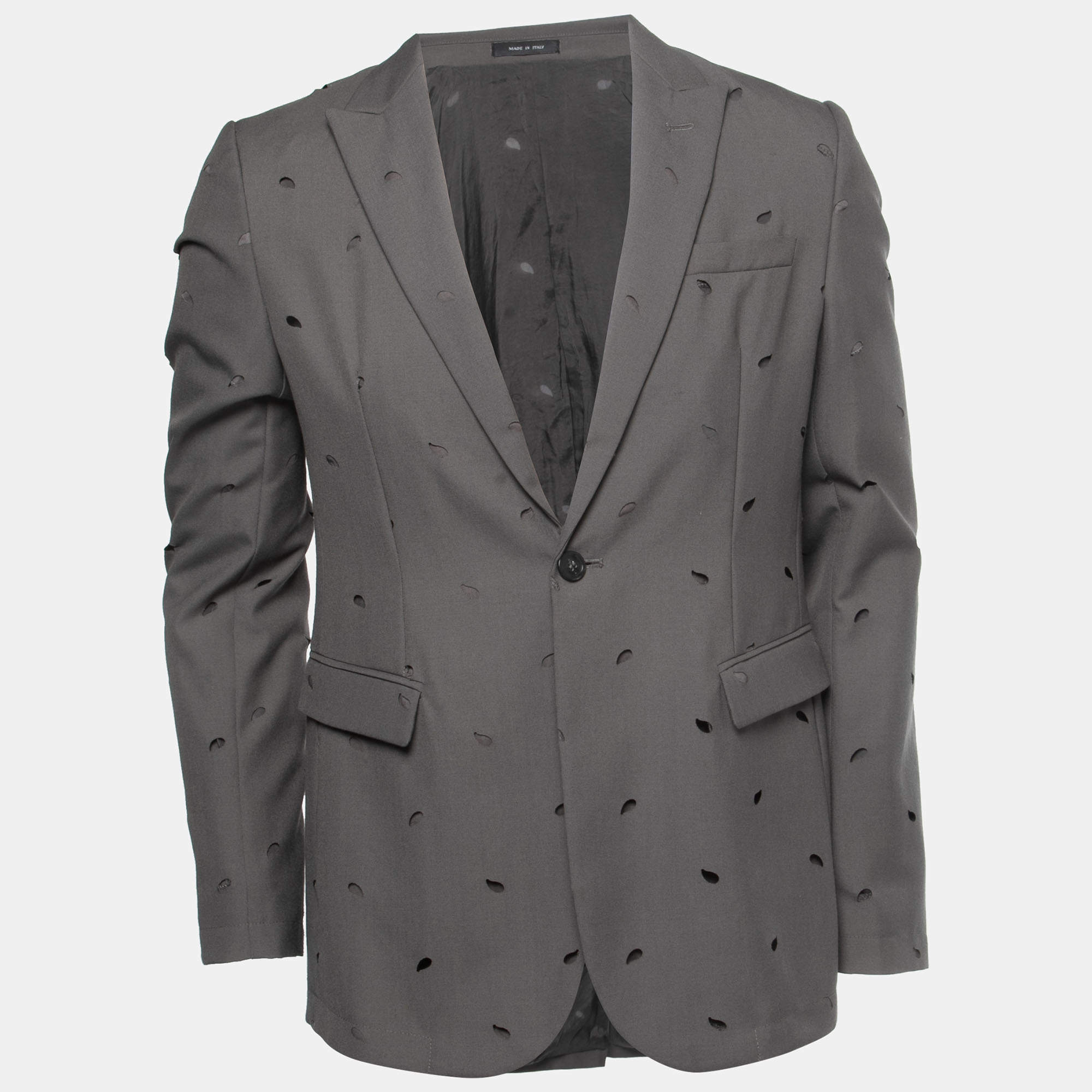 Pre Owned Emporio Armani Grey Wool Blend Cut-Out Detail Single Breasted Blazer M 