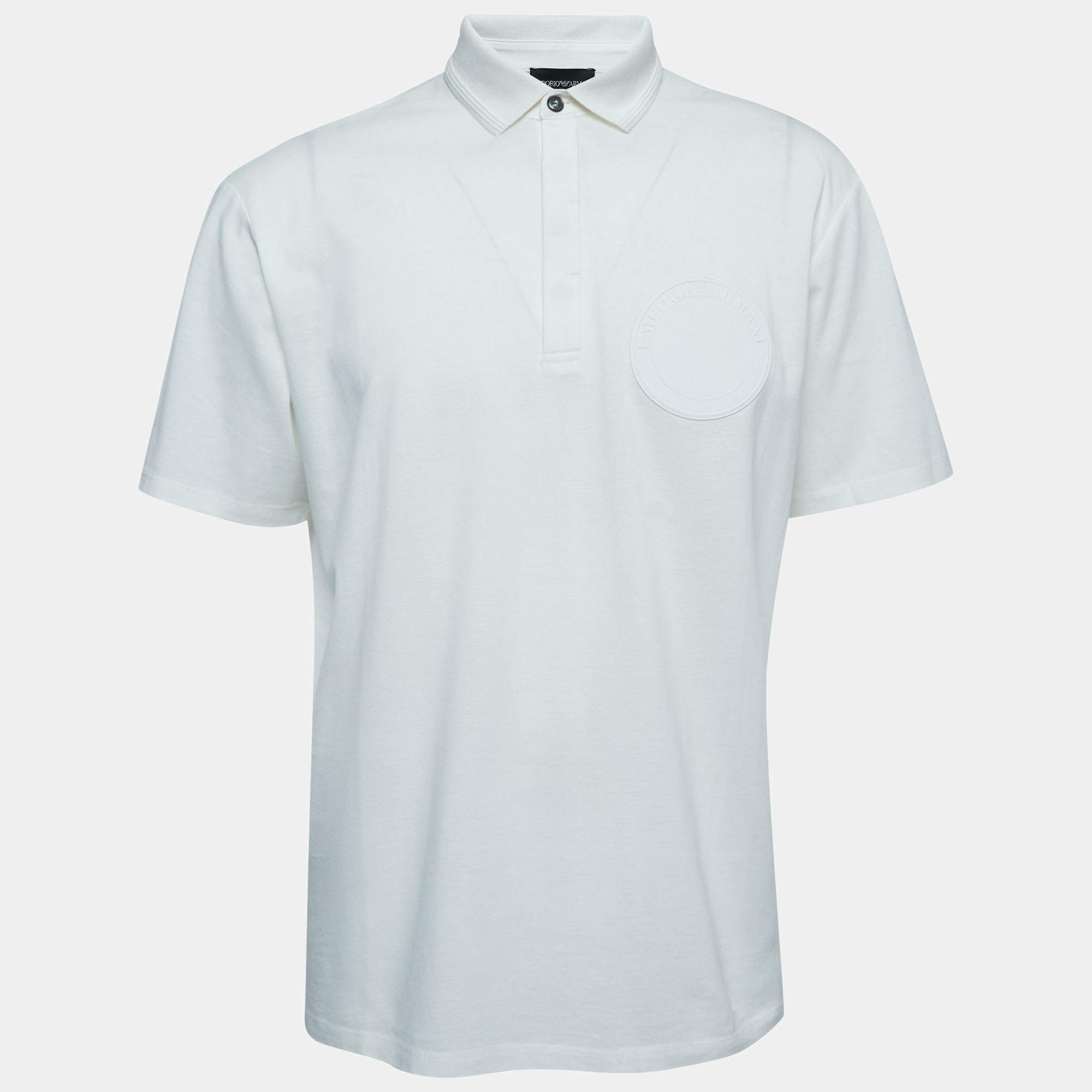 مملوكة مسبقًا Emporio Armani White Cotton Pique Logo Patch Detailed Polo T-Shirt XL
