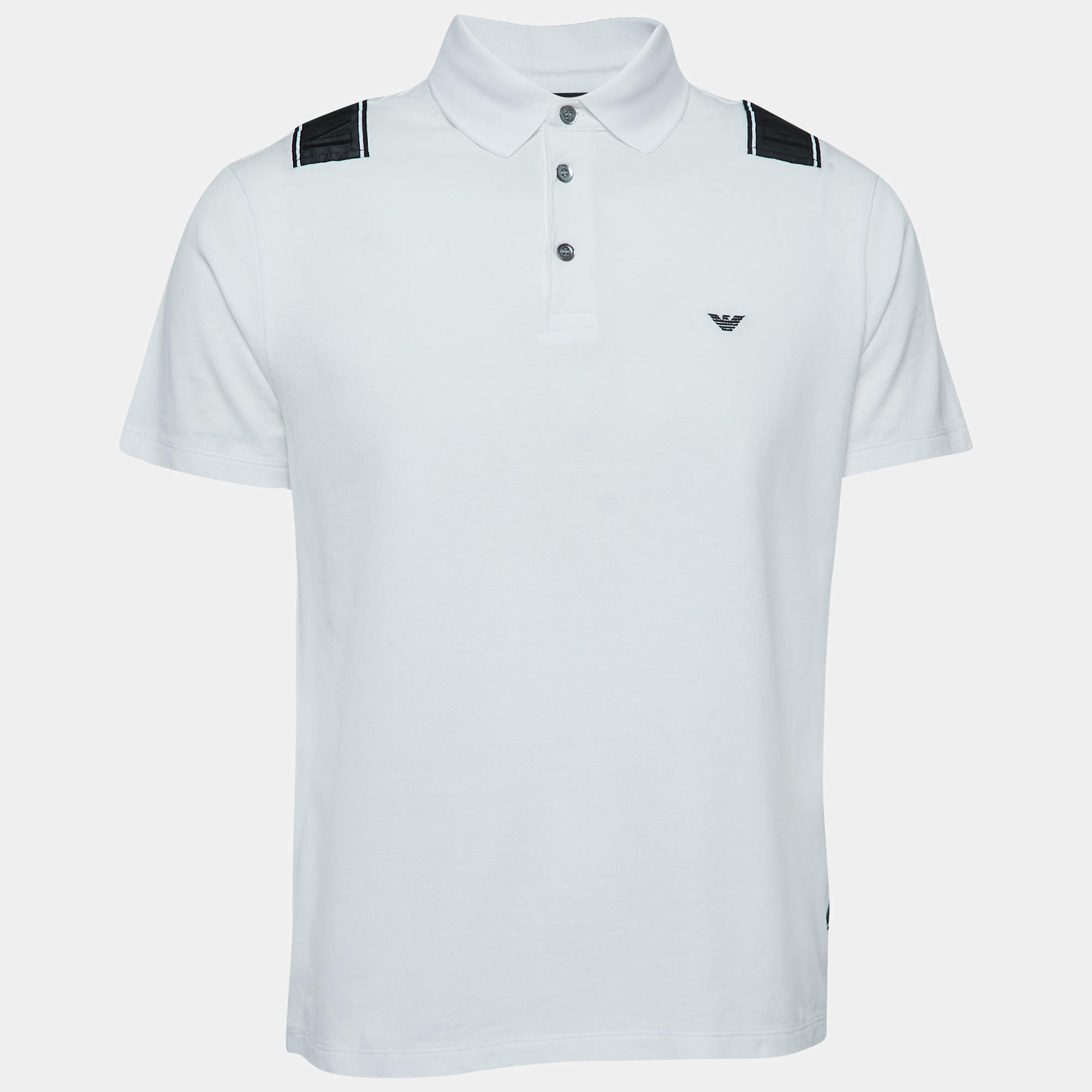 Pre Owned Emporio Armani White Cotton Logo Detailed Polo T-Shirt XXL