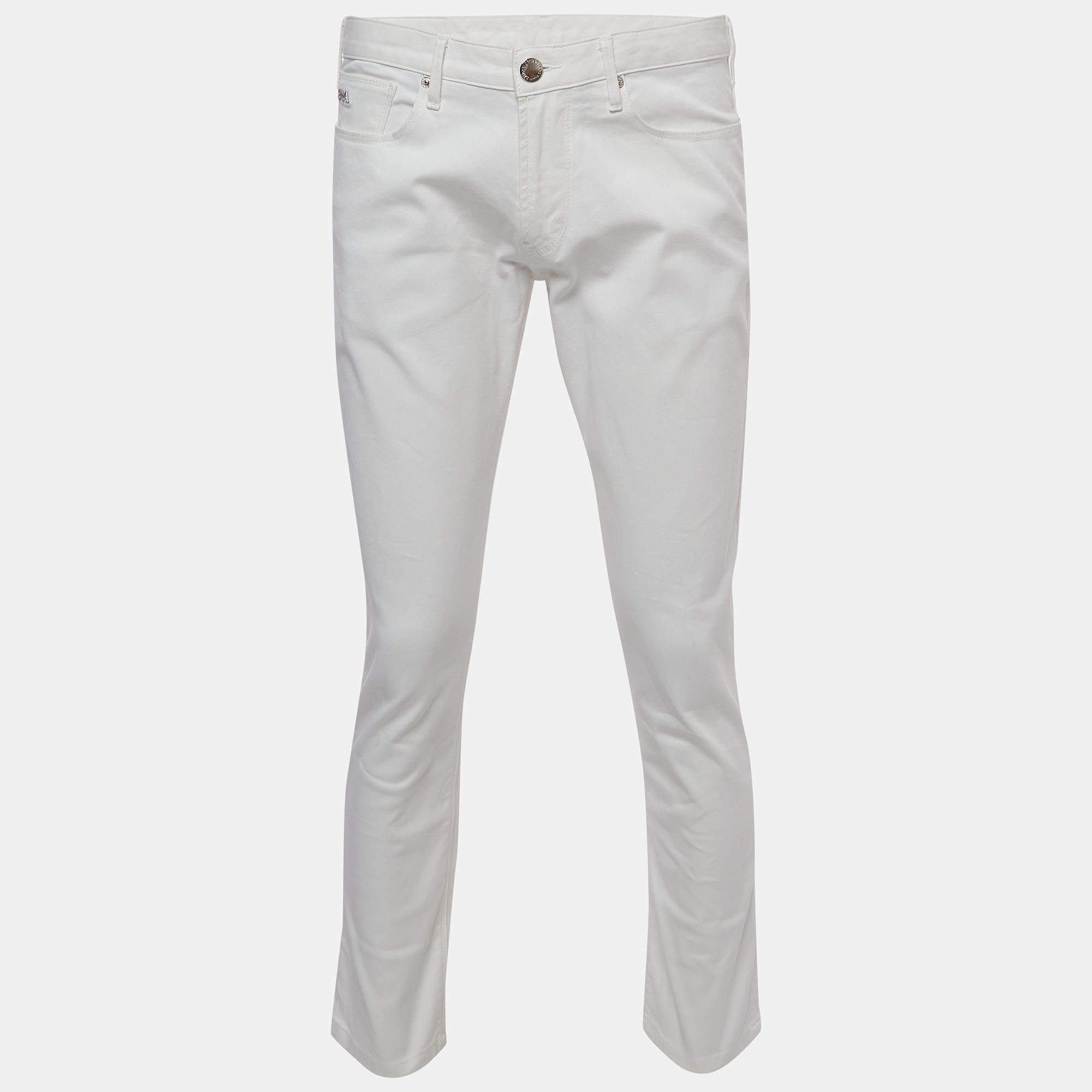 Emporio Armani White Denim Slim Fit Jeans L Waist 34.5