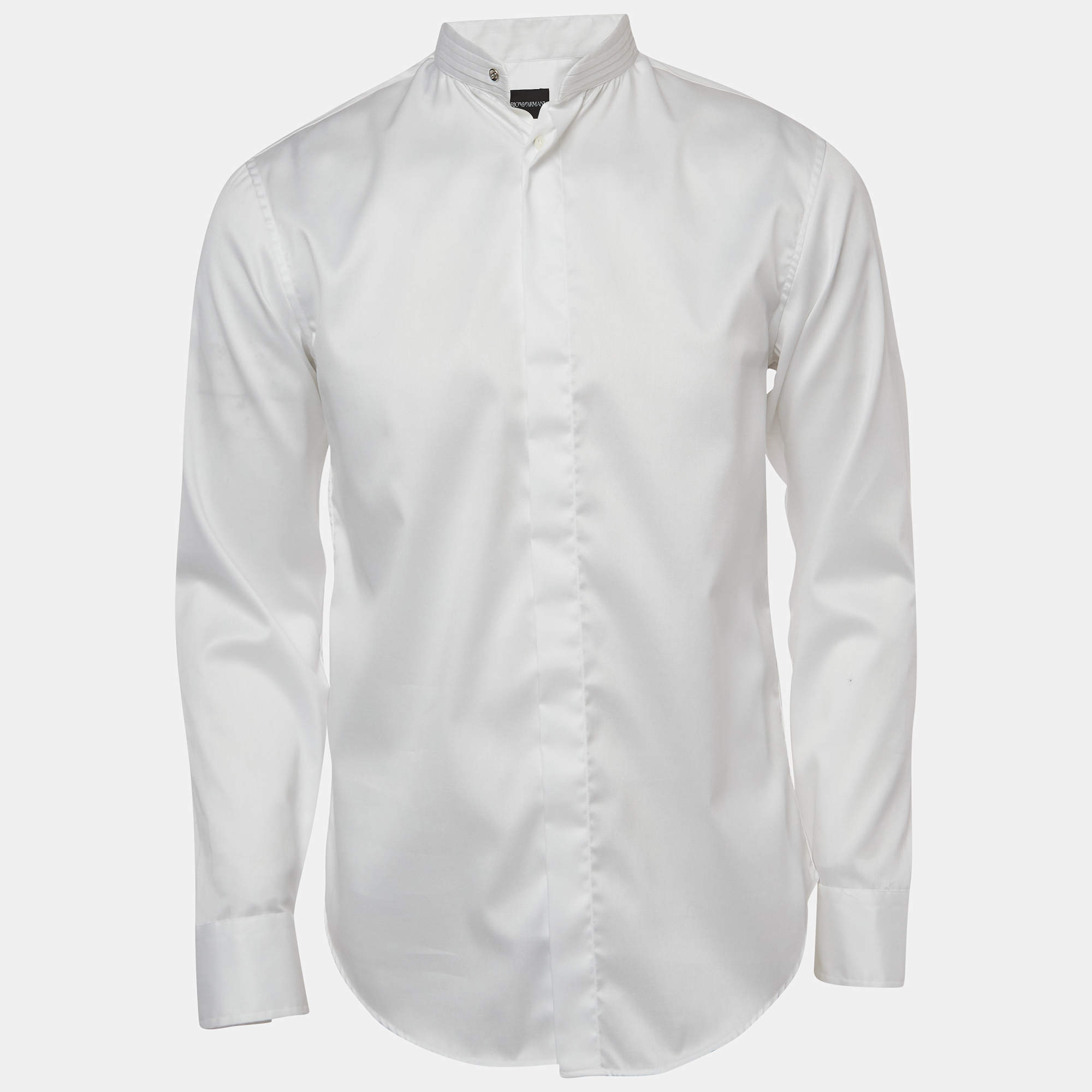 Pre Owned Emporio Armani White Cotton No Iron Button Front Shirt M