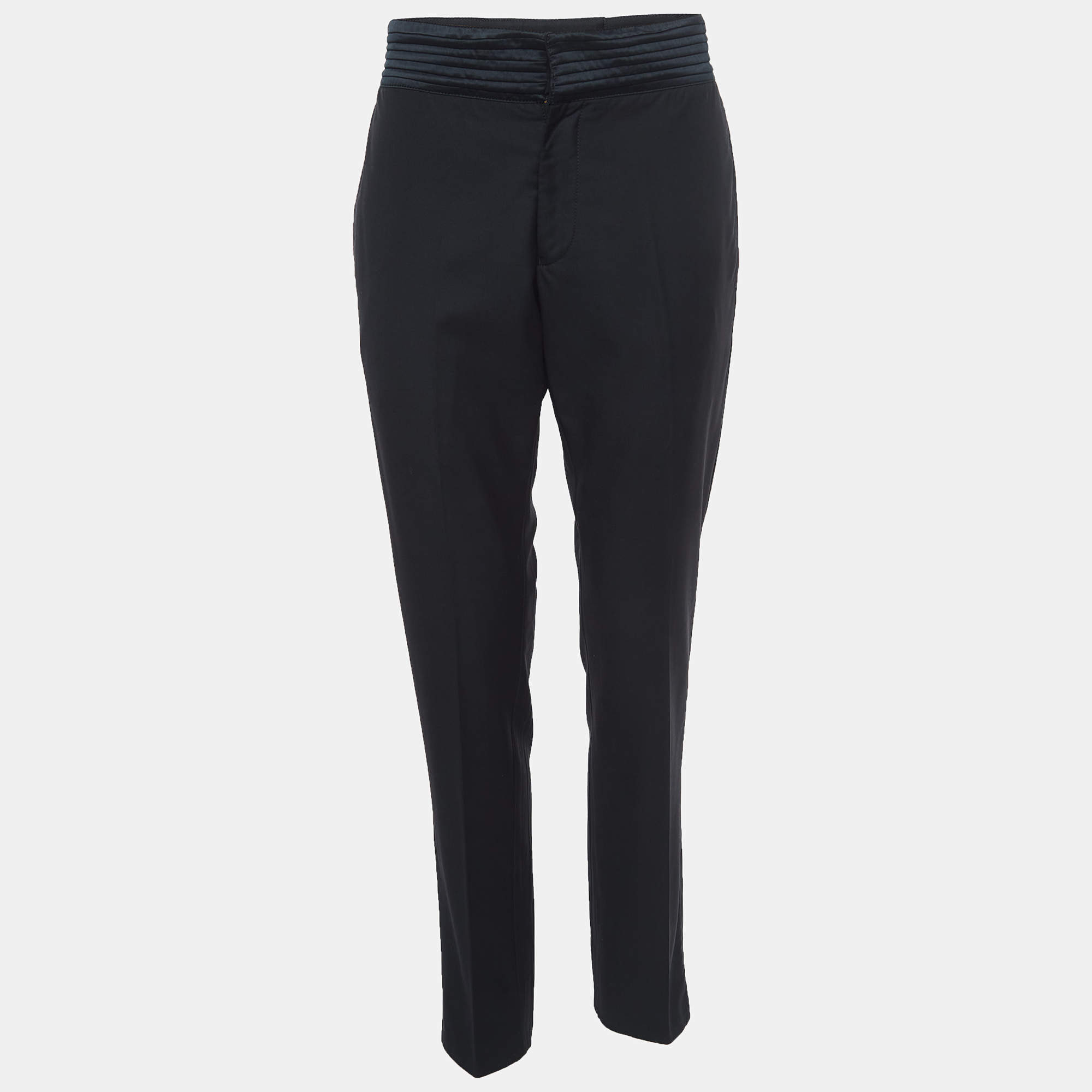 Pre Owned Emporio Armani Black Wool Regular Fit Trousers S