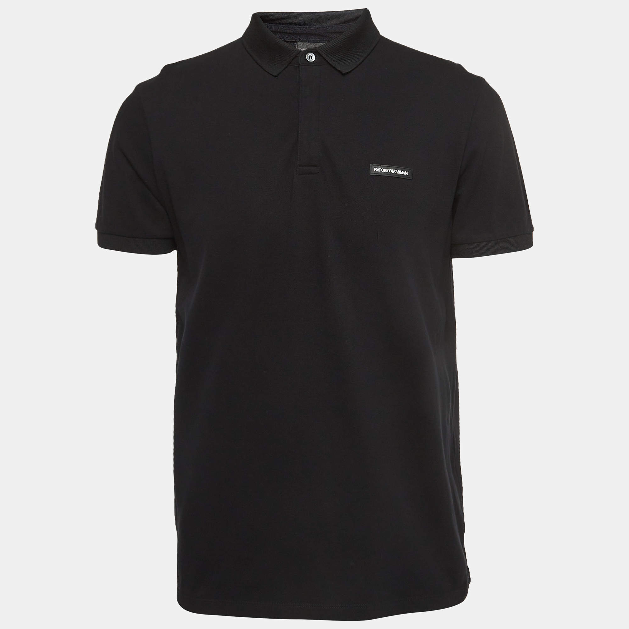مملوكة مسبقًا Emporio Armani Black Cotton Logo Patch Polo T-Shirt M