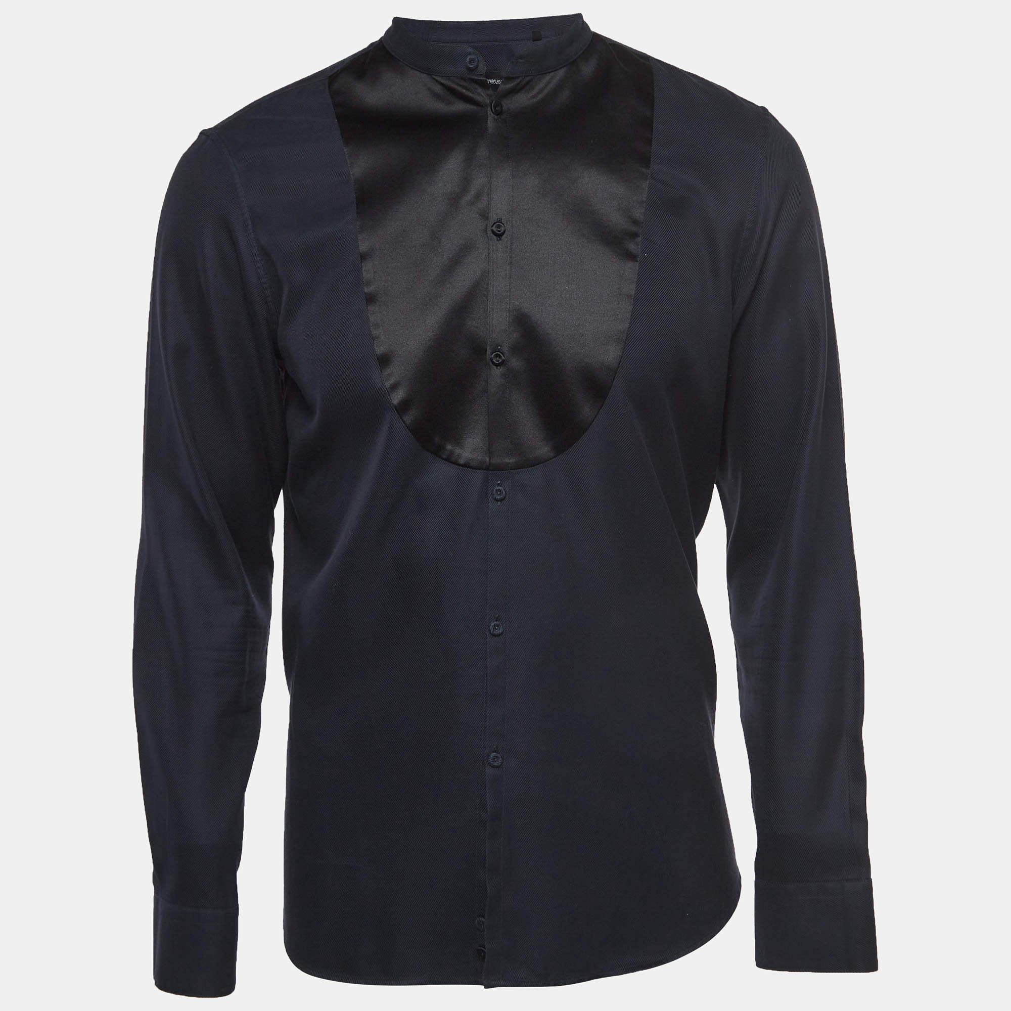 Pre Owned Emporio Armani Navy Blue Satin Full Sleeve Shirt L