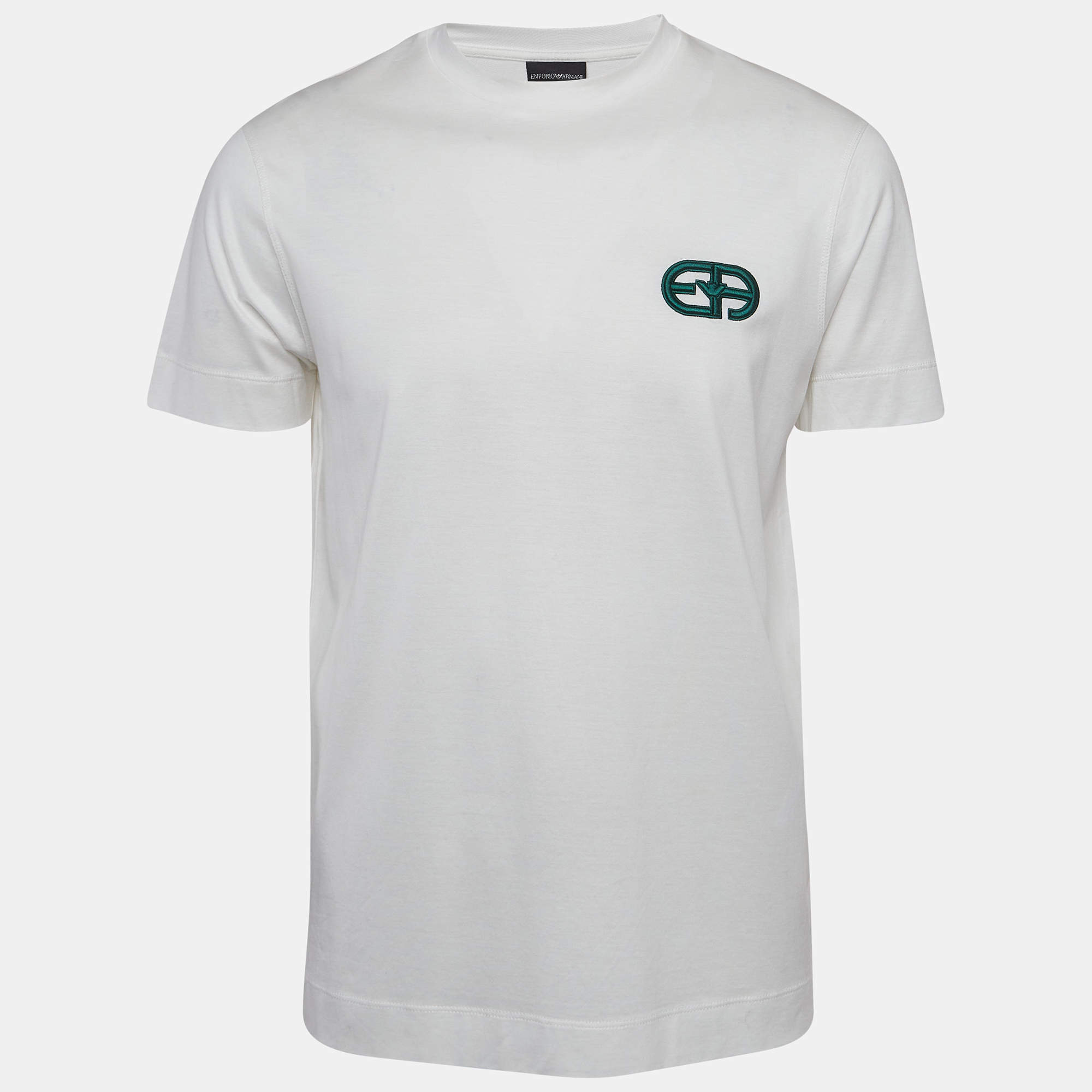 مملوكة مسبقًا Emporio Armani White r-EAcreate Embroidery Tencel Crew Neck T-Shirt L