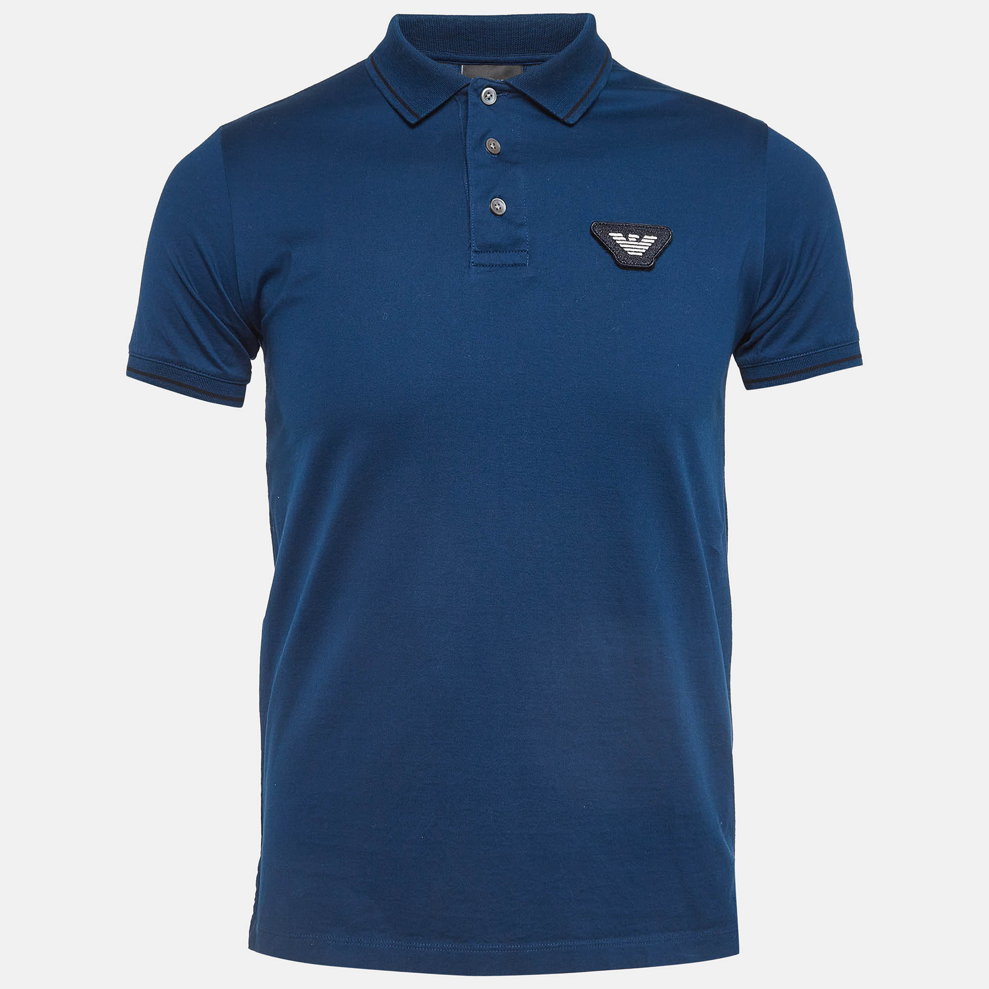 Emporio Armani Blue Cotton Knit Polo Tshirt S Emporio Armani TLC