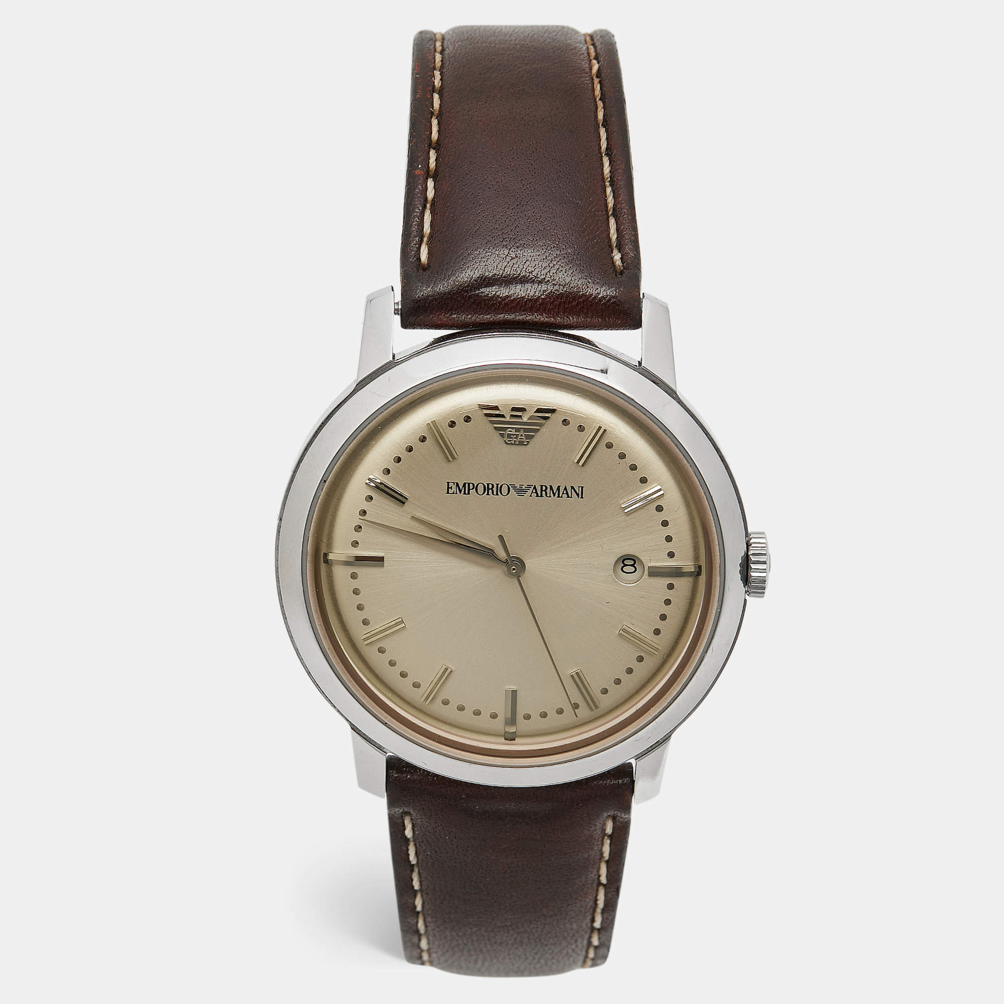 Pre Owned ساعة يد رجالية امبريو أرماني AR-0573 ستانلس ستيل شمبانيا جلد 42 مم