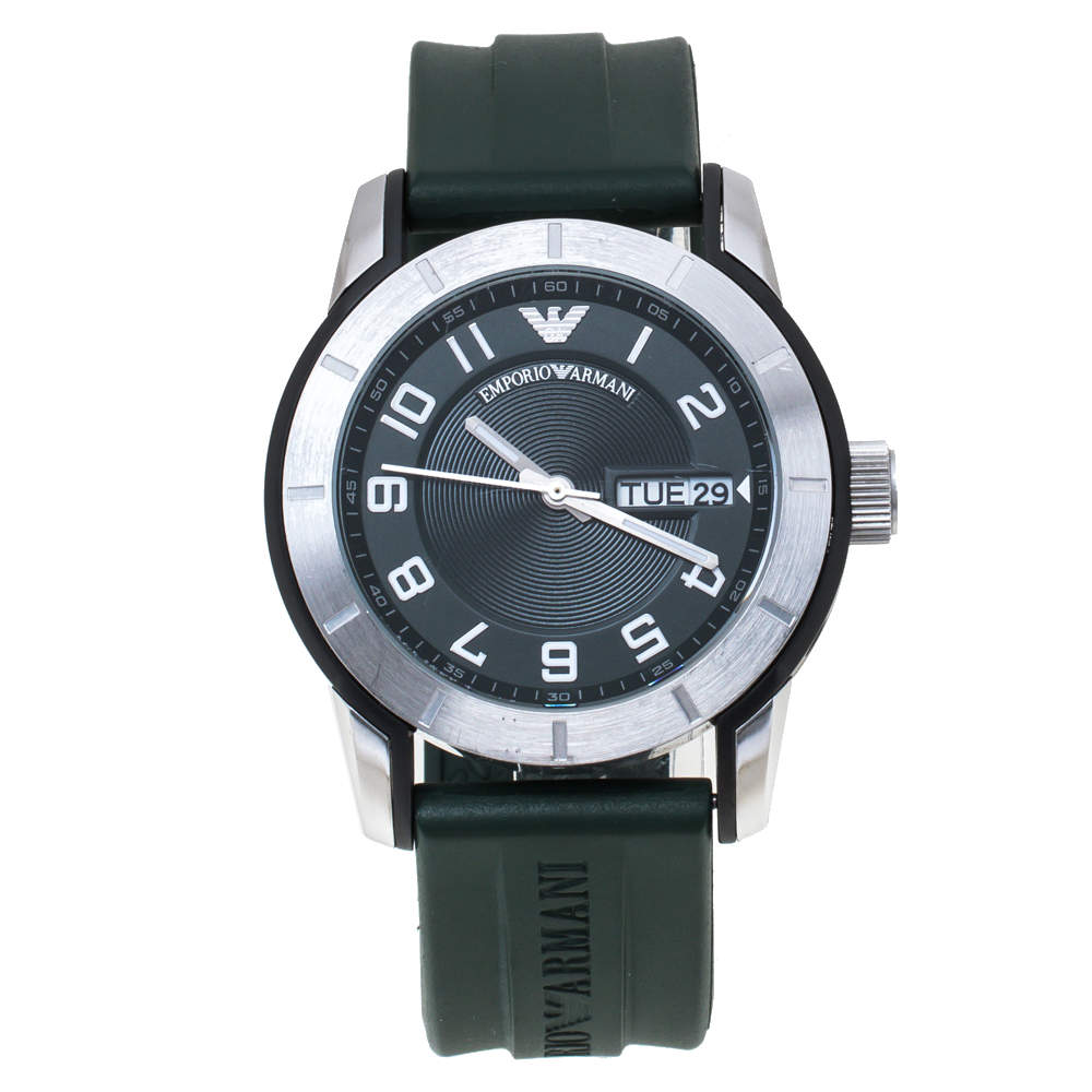 Emporio Armani Green Stainless Steel Rubber AR5874 Men's Wristwatch 45 mm