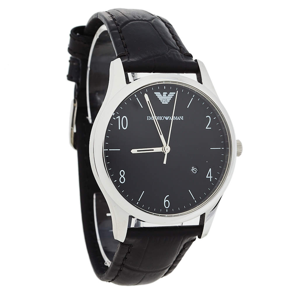 Emporio Armani Black Stainless Steel Leather Classic AR1865 Men's Wristwatch 41 mm