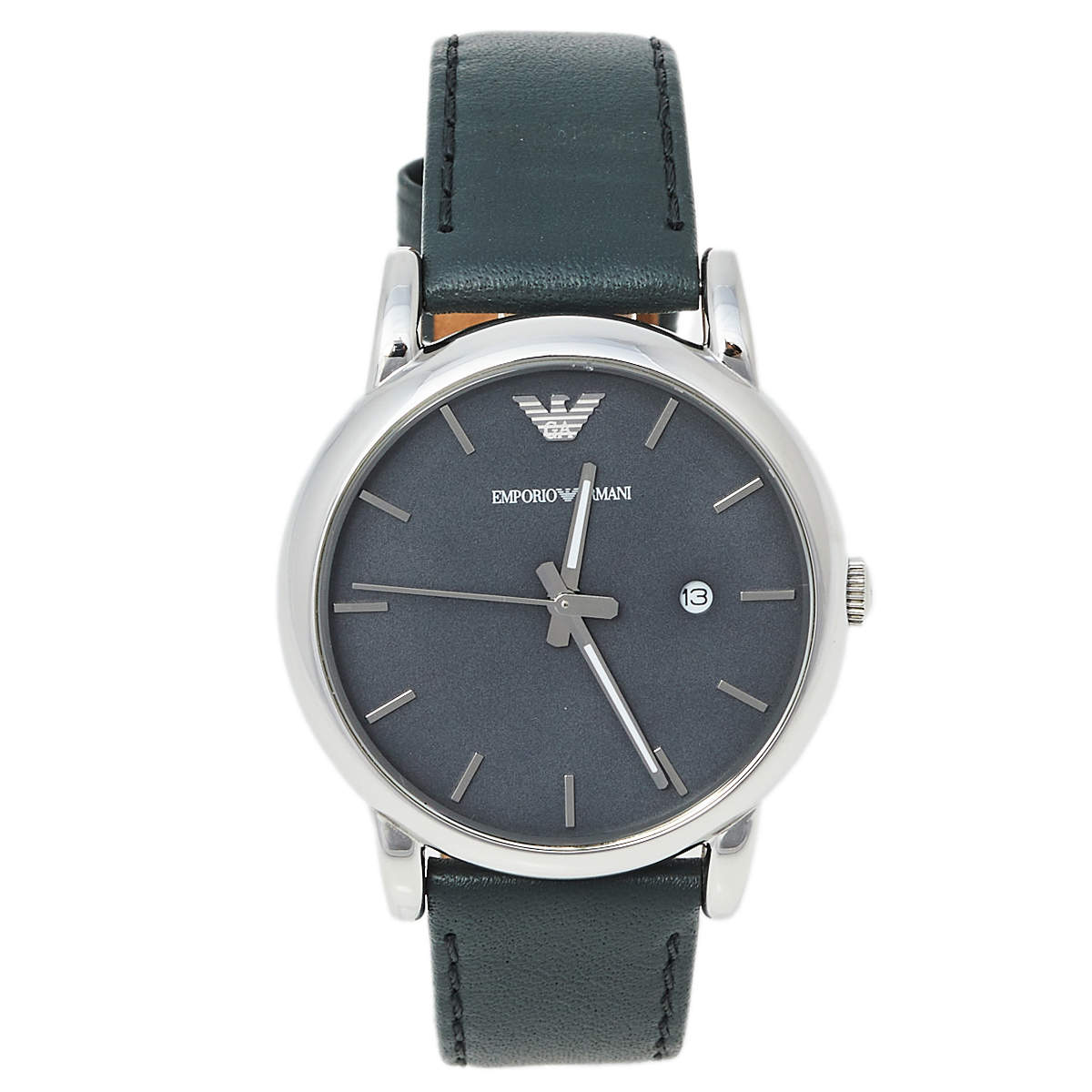 Pre Owned Emporio Armani Grey Stainless Steel Leather AR1730 Men's Wristwatch 41 mm