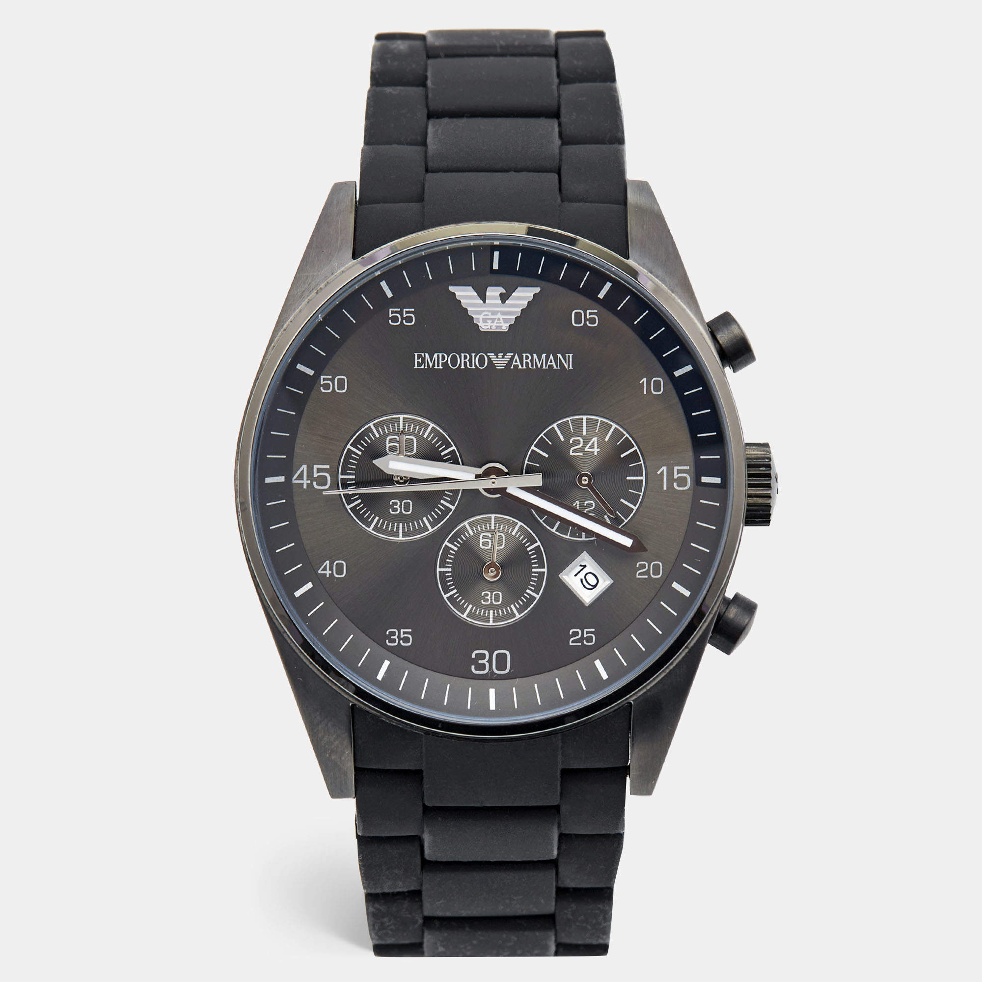 Pre Owned Emporio Armani Grey PVD Coated Stainless Steel Rubber Sport AR5889 Men's Wristwatch 43 mm