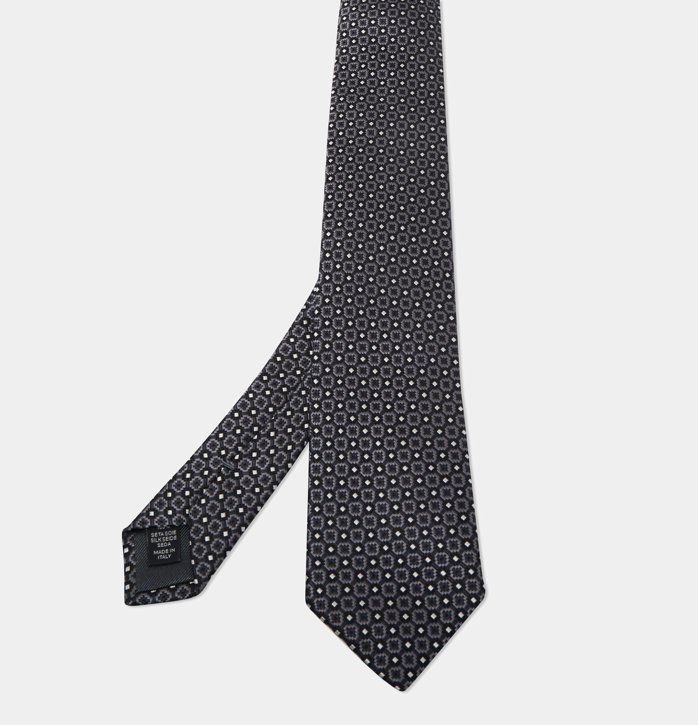 Pre Owned Ermenegildo Zegna Dark Grey Patterned Silk Jacquard Tie