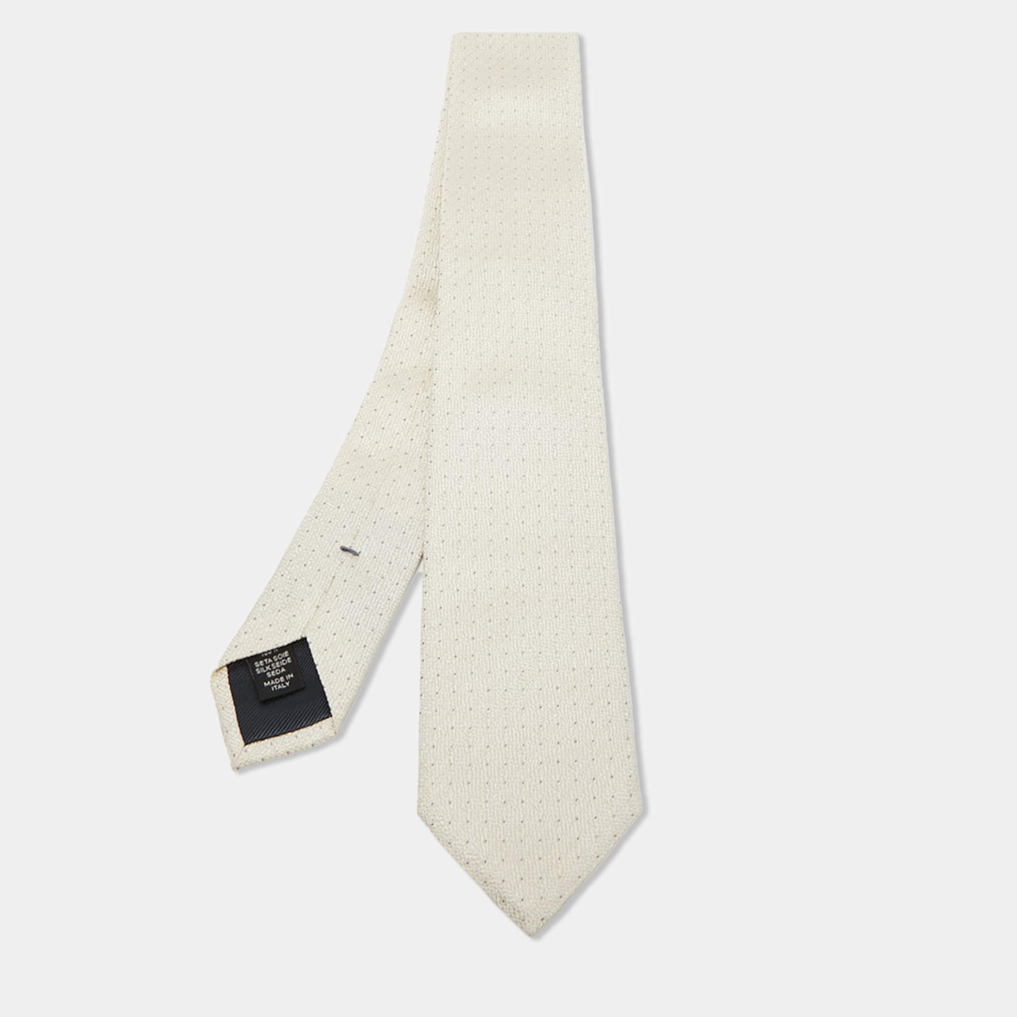 Ermenegildo Zegna Cream Polka Jacquared Silk Tie