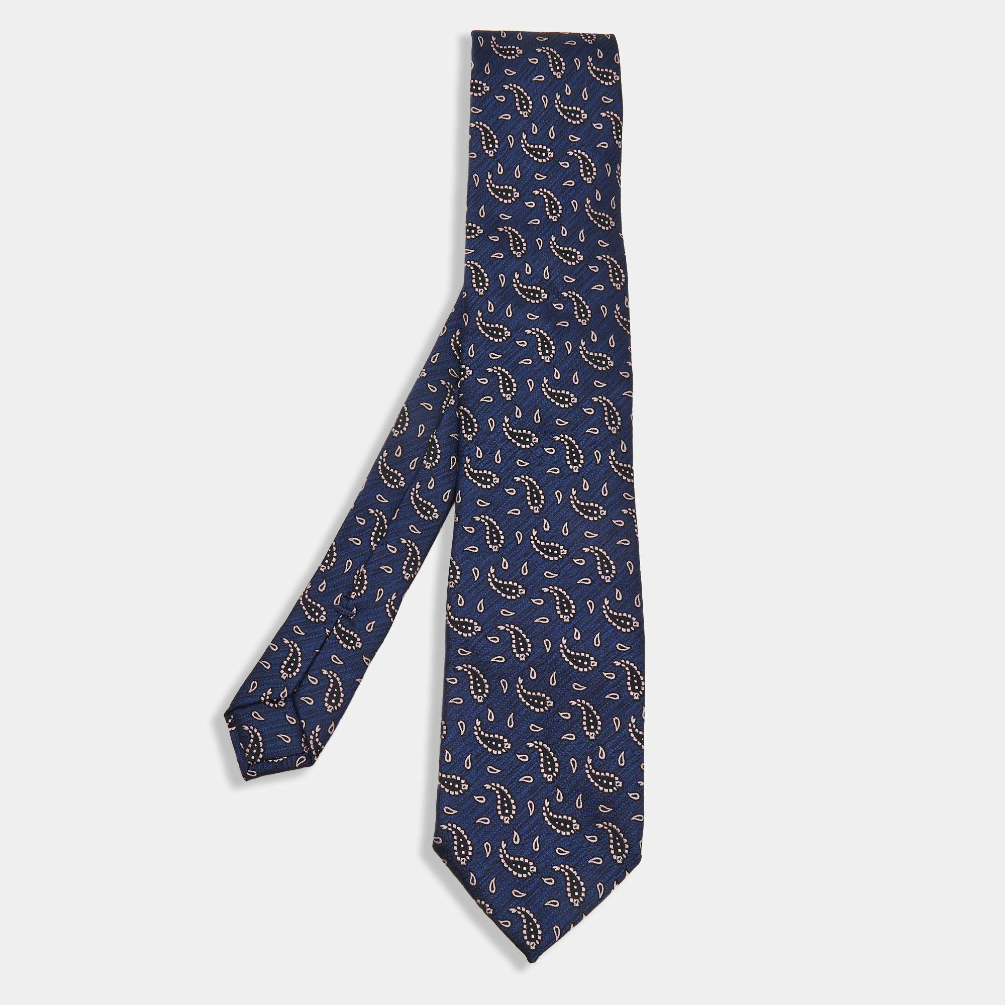 Pre Owned Ermenegildo Zegna Navy Blue Paisley Silk Jacquard Tie