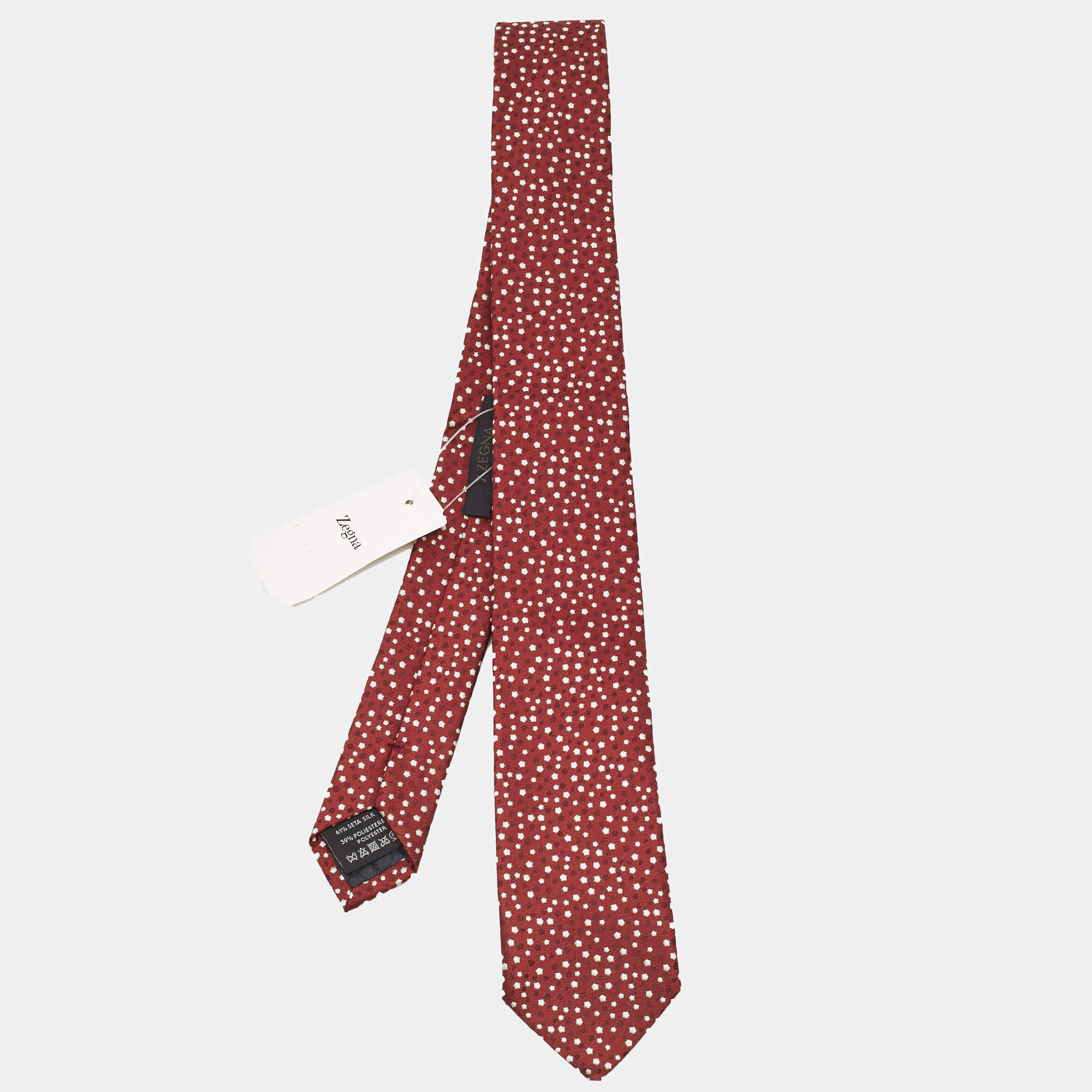 Pre Owned Ermenegildo Zegna Red Patterned Silk Skinny Tie 