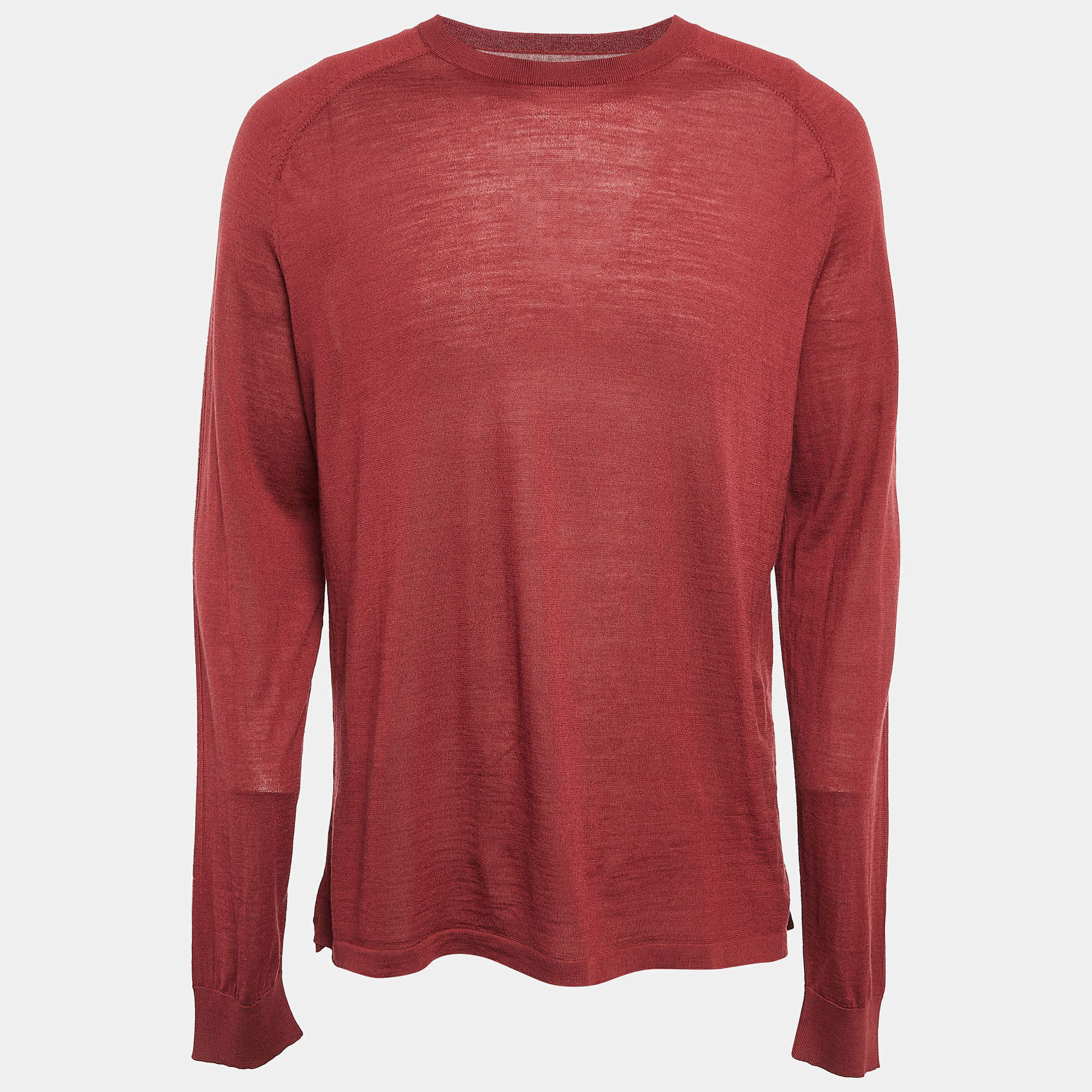 Ermenegildo Zegna Burgundy Wool Knit Crew Neck Sweater XL