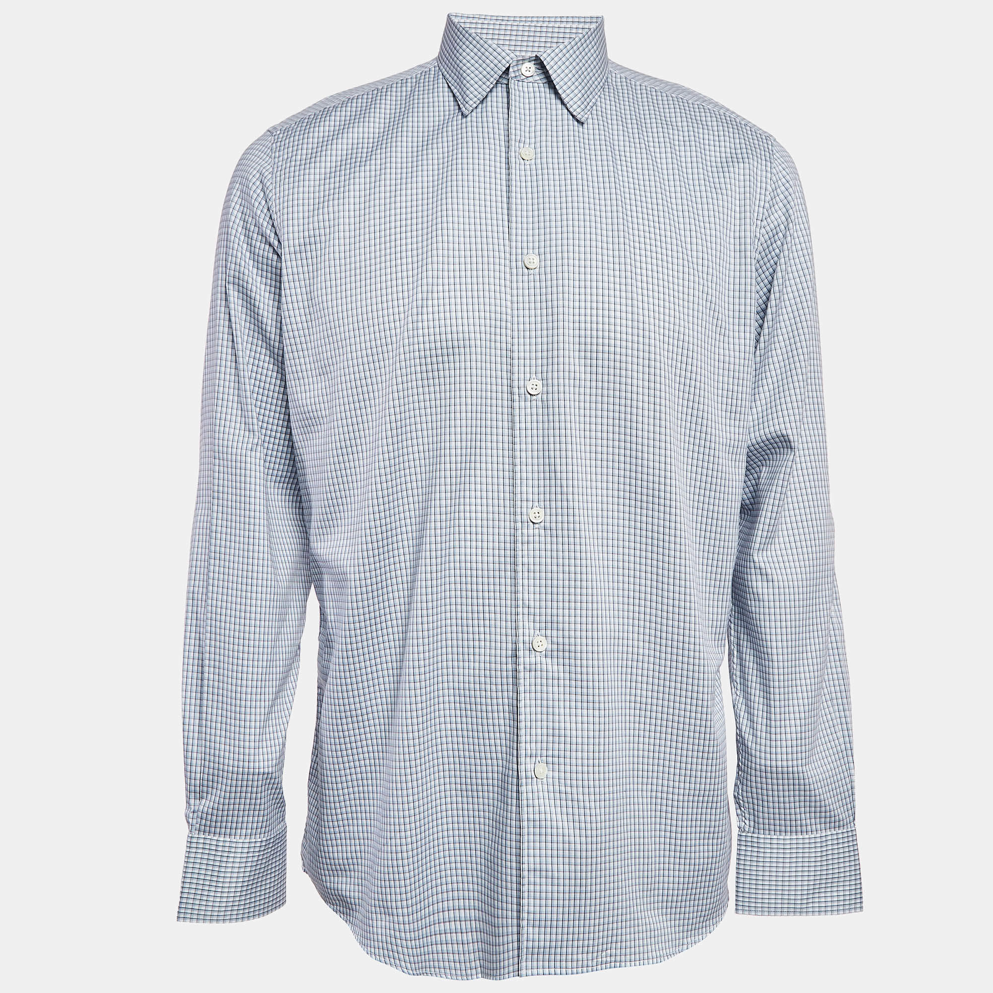 Ermenegildo Zegna Blue Plaid Button Up Shirt L
