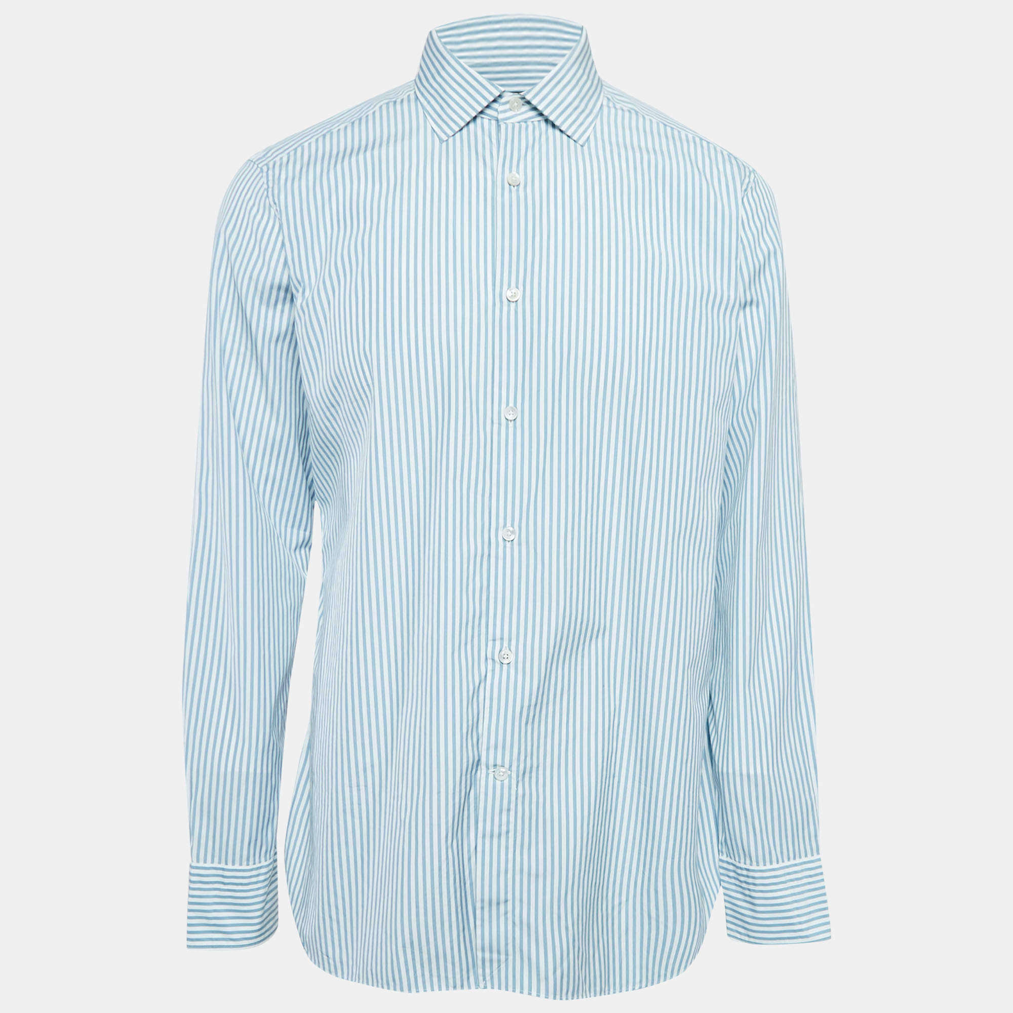 Pre Owned Ermenegildo Zegna Blue Striped Cotton Shirt XL