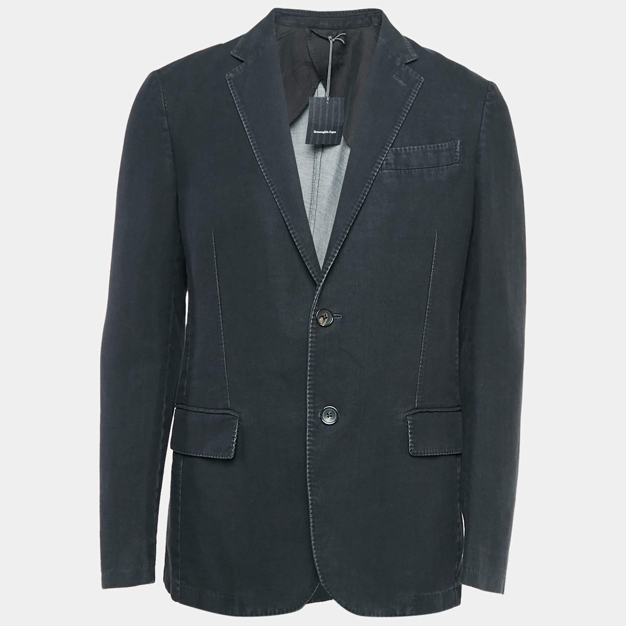 مملوكة مسبقًا Ermenegildo Zegna Black Denim Single Breasted Blazer XL