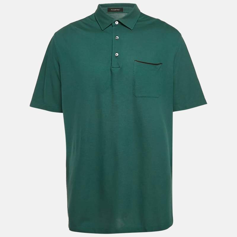 Pre Owned Ermenegildo Zegna Green Pique Cotton Polo T-Shirt XL