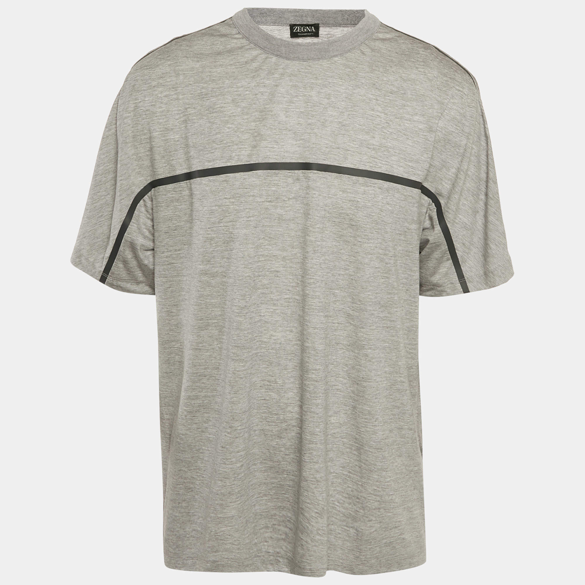 Zegna Techmerino Grey Wool & Lyocell Jersey Crew Neck T-Shirt XXL