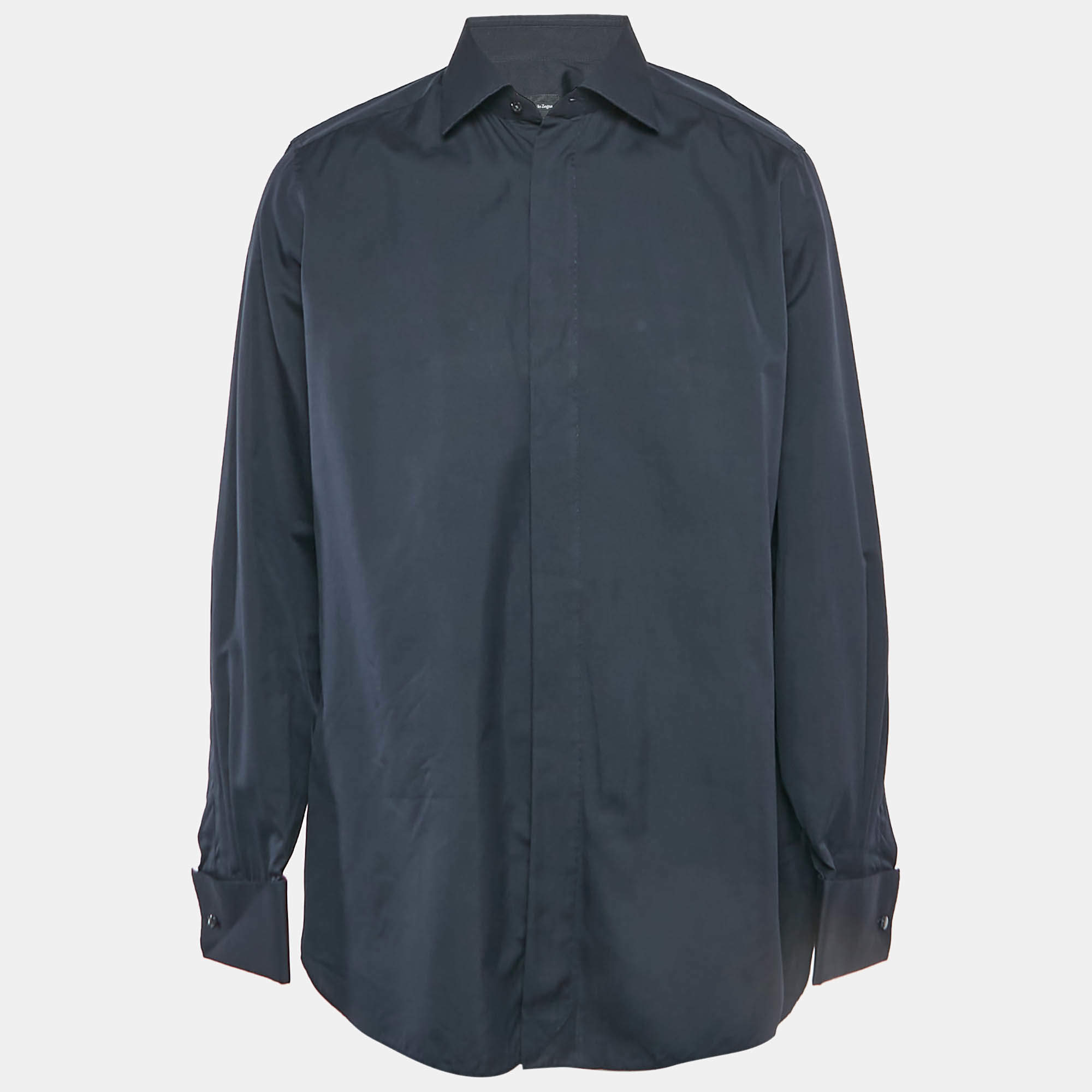 Ermenegildo Zegna Navy Blue Cotton Blend Tailored Fit Shirt XXL