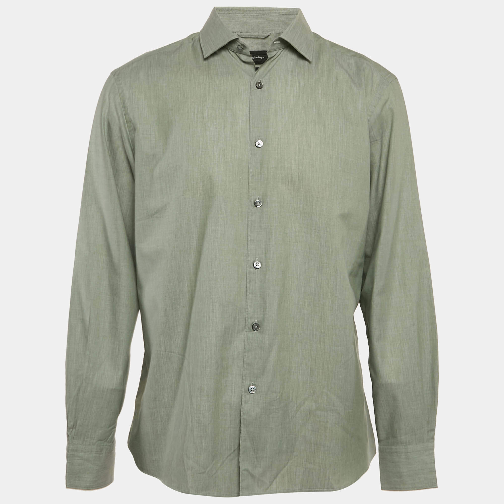 مملوكة مسبقًا Ermenegildo Zegna Green Cotton Button Front Shirt XL