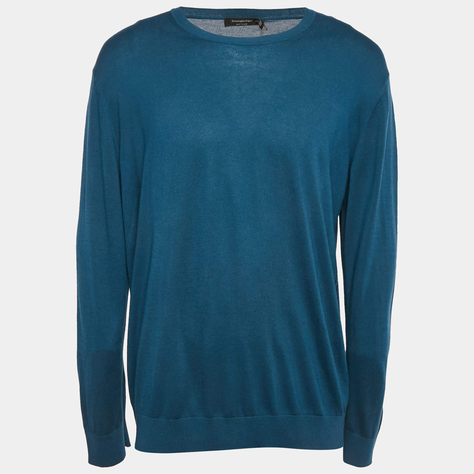 Ermenegildo Zegna Blue Cotton Knit Crew Neck Sweatshirt 4XL