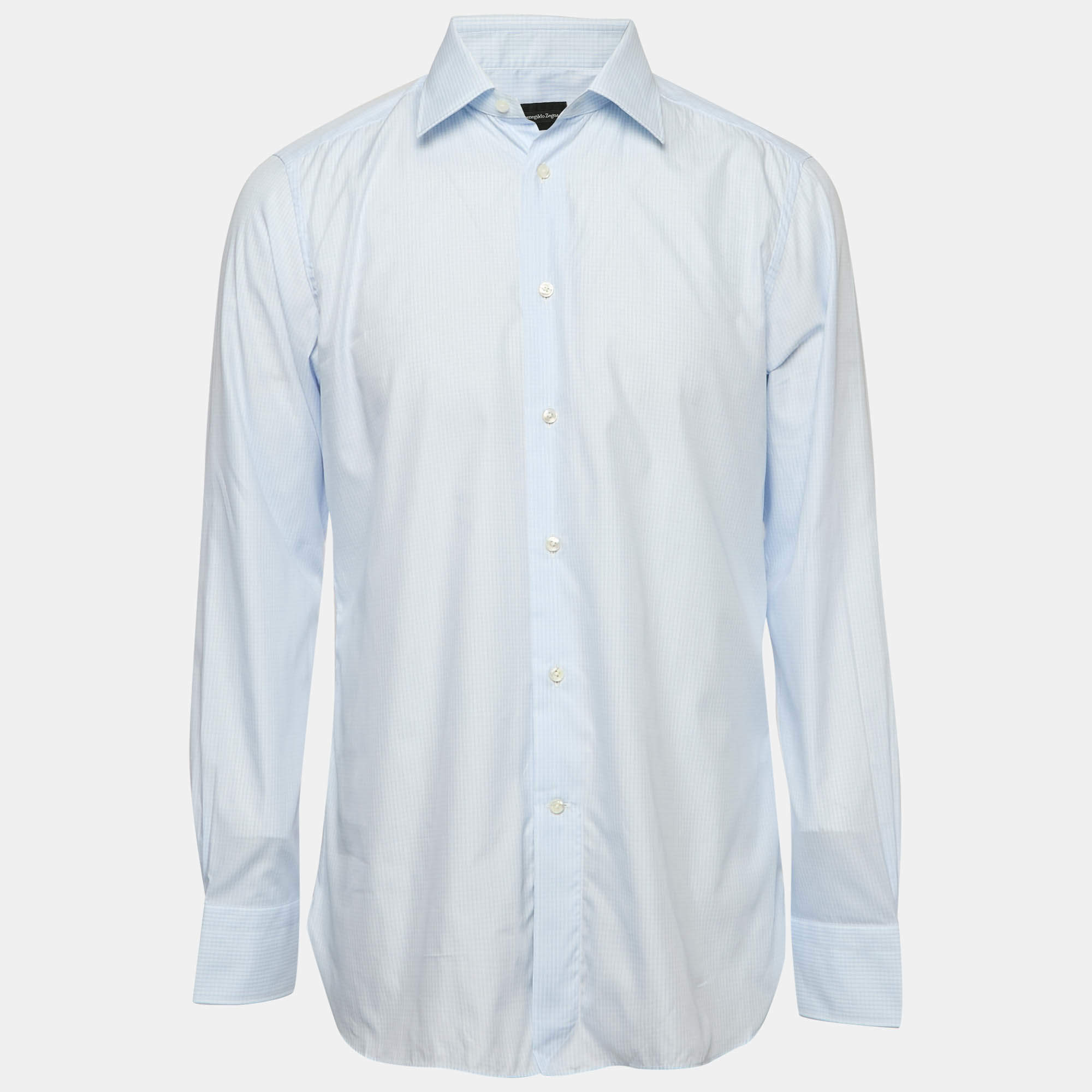 Pre Owned Ermenegildo Zegna Blue Checks Cotton 100fili Shirt XL