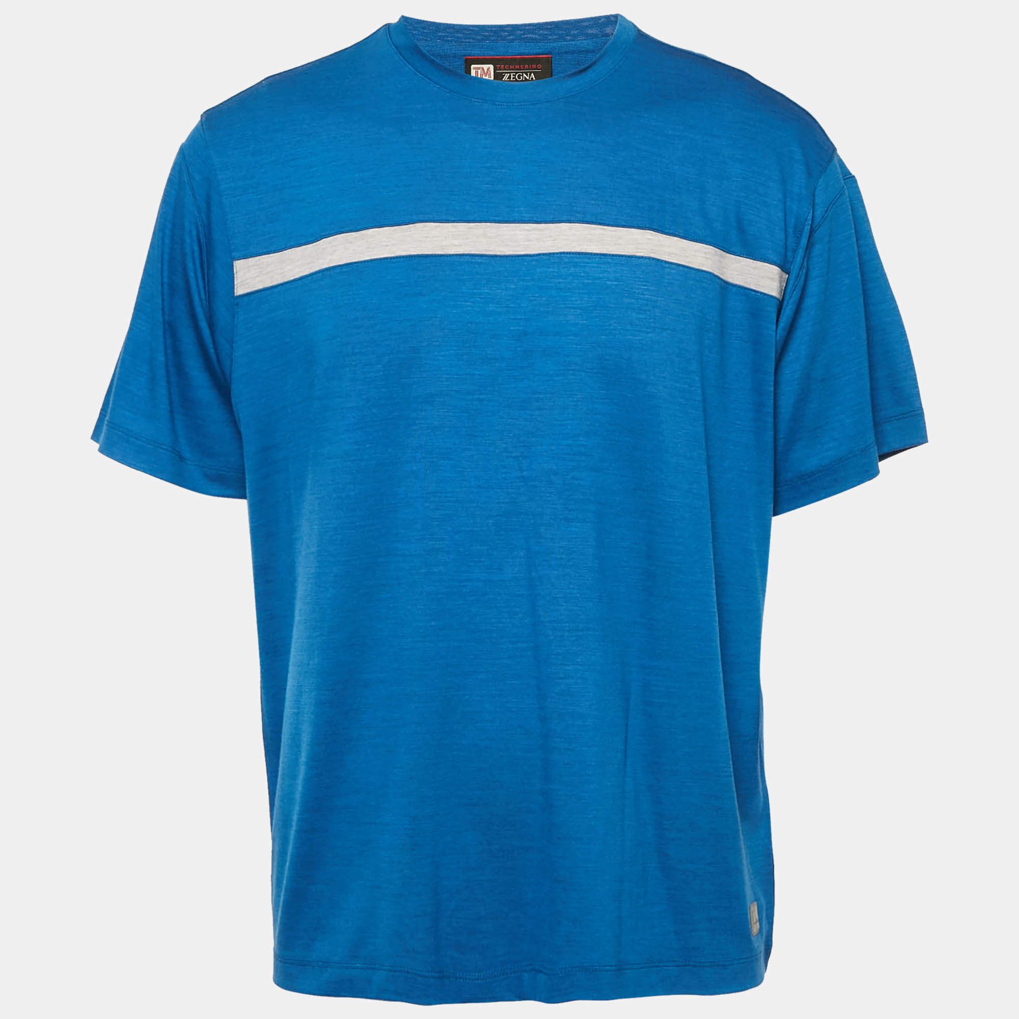 Pre Owned Ermenegildo Zegna Blue Wool Techmerino Crew Neck T-Shirt M