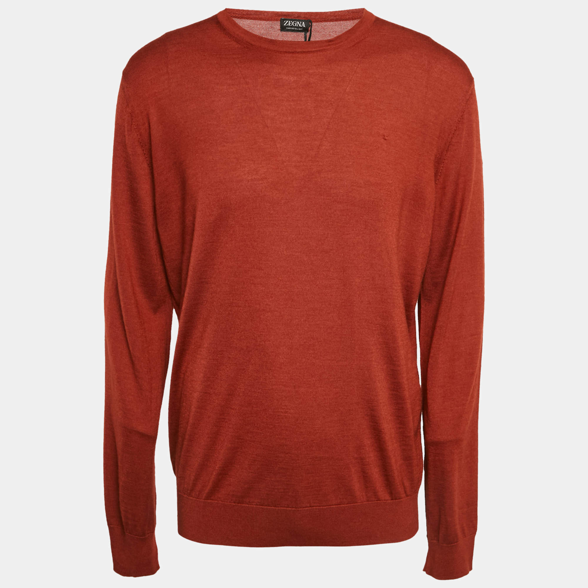 Zegna Brown Cashmere Knit Crew Neck Sweater XL